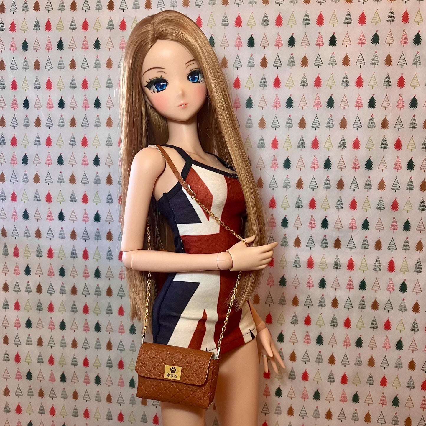 Smart doll purse brown textured leather