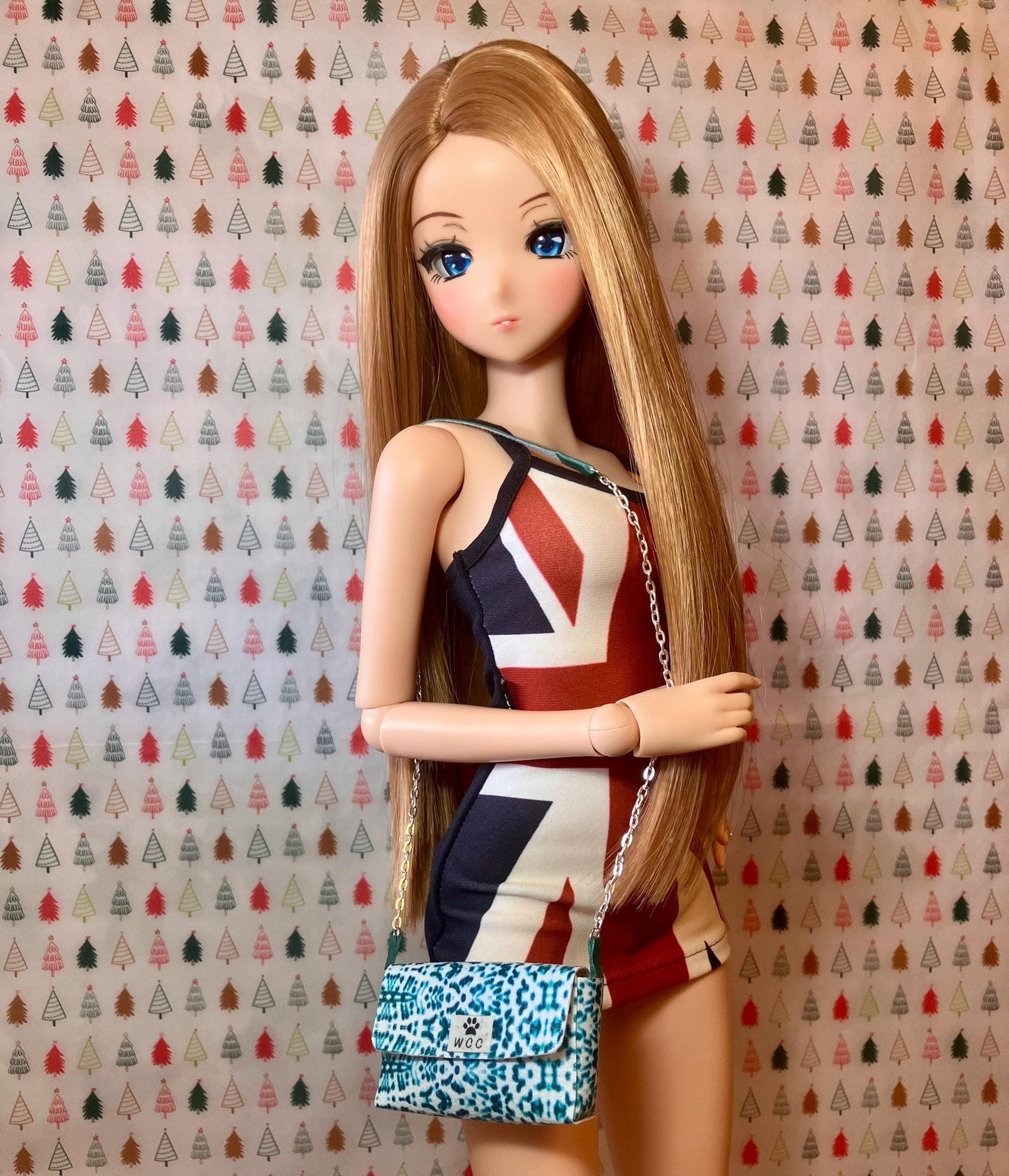 Smart doll purse teal and white southwestern style prin