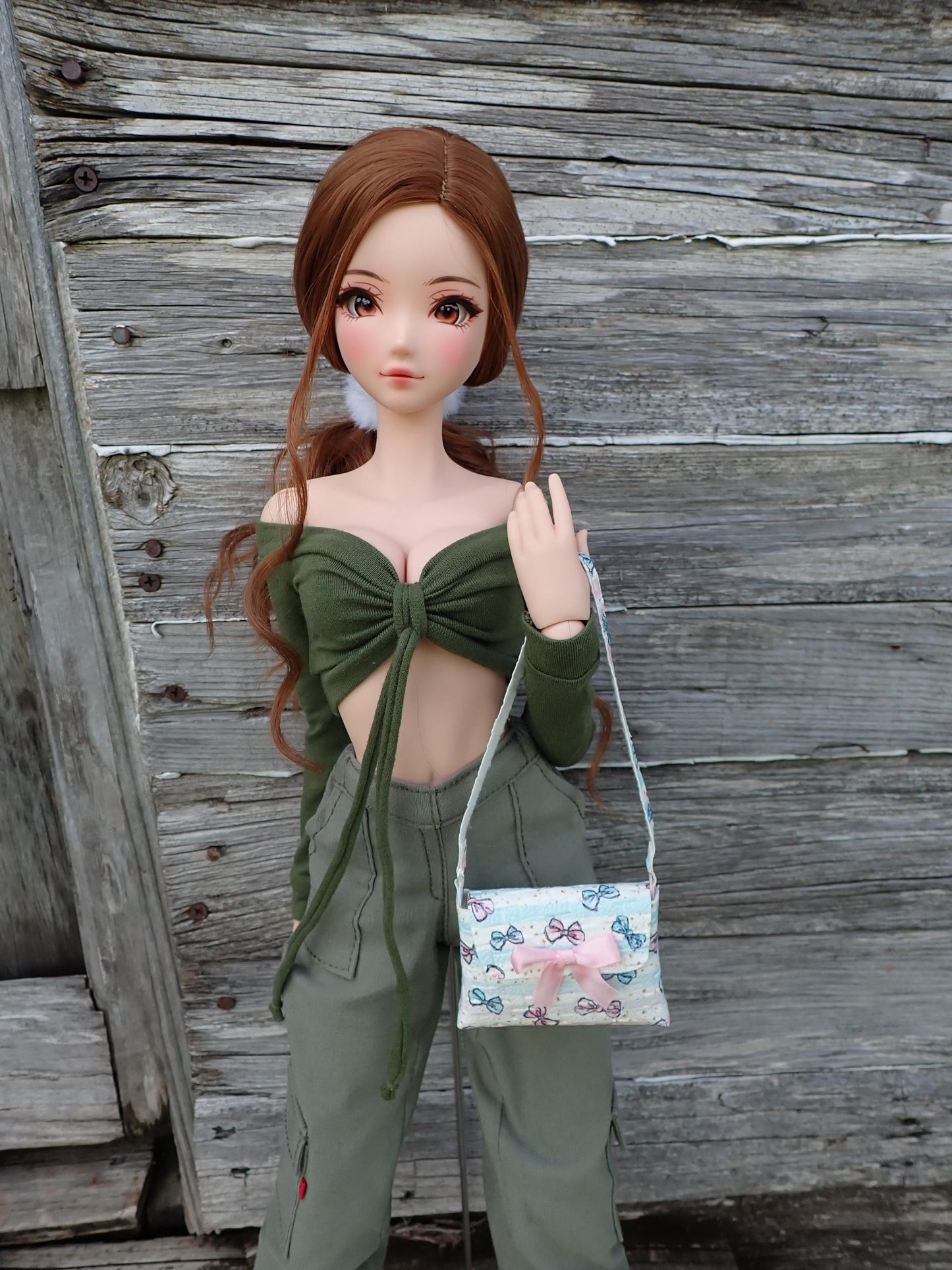 Smart doll bow shoulder bag purse pink white blue