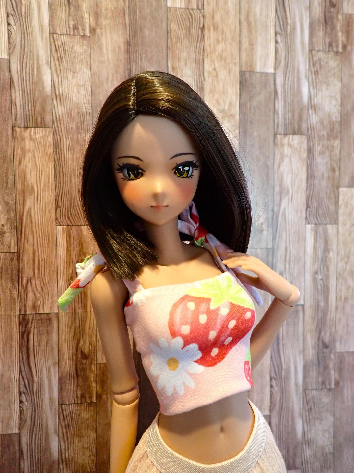 Smart doll Classic Tie strap top pink strawberries and flowers