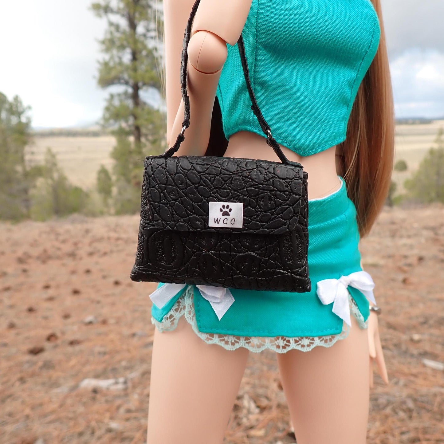 Smart doll black alligator skin embossed large purse