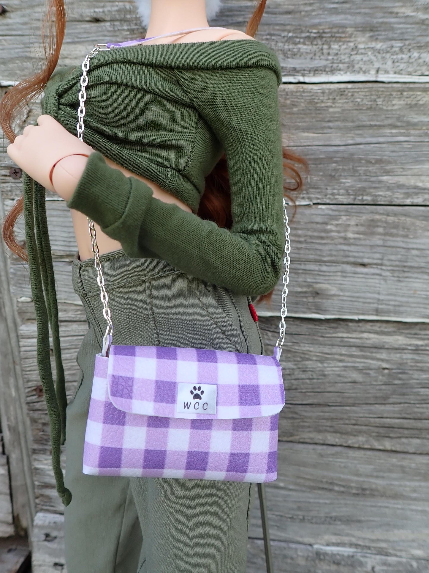 Smart doll purse purple plaid