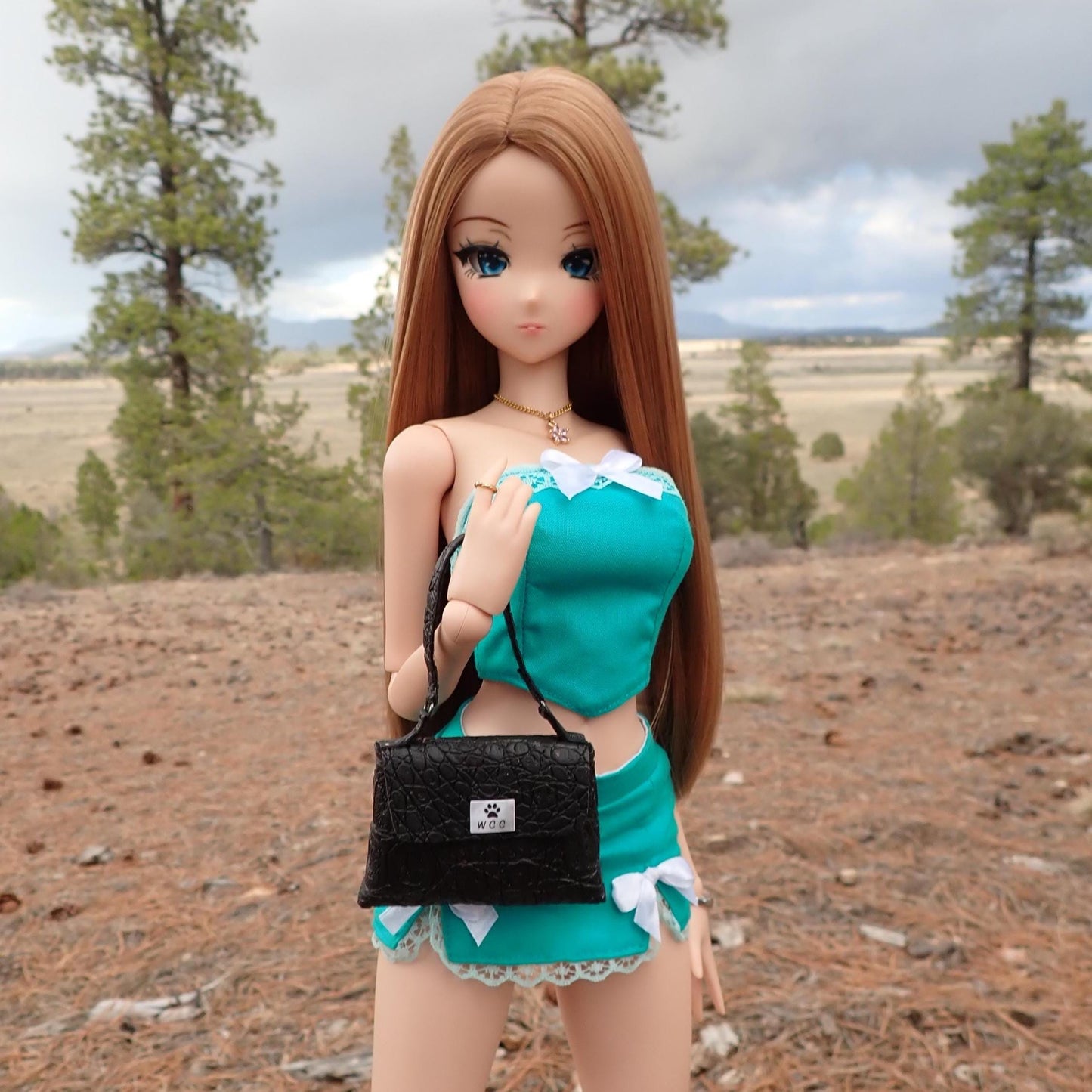 Smart doll black alligator skin embossed large purse