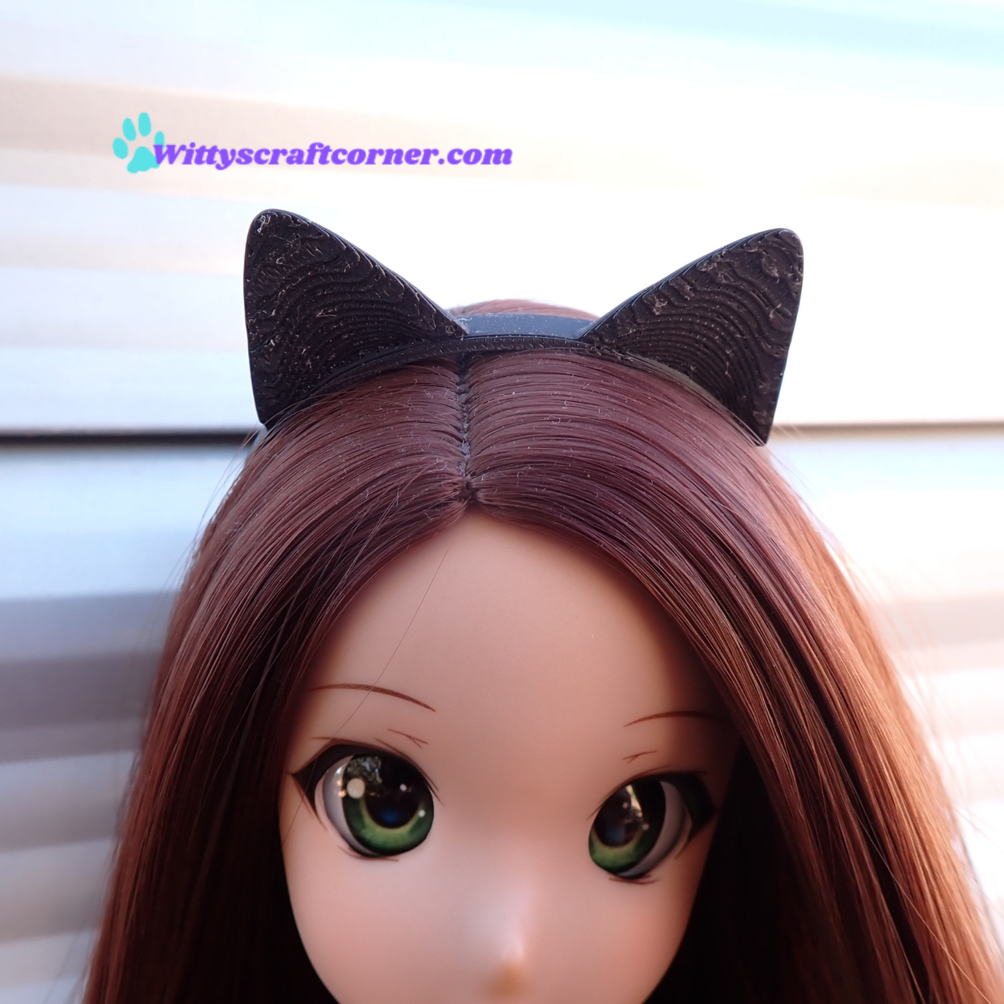 Smart doll headband cat ears matte black 3D printed