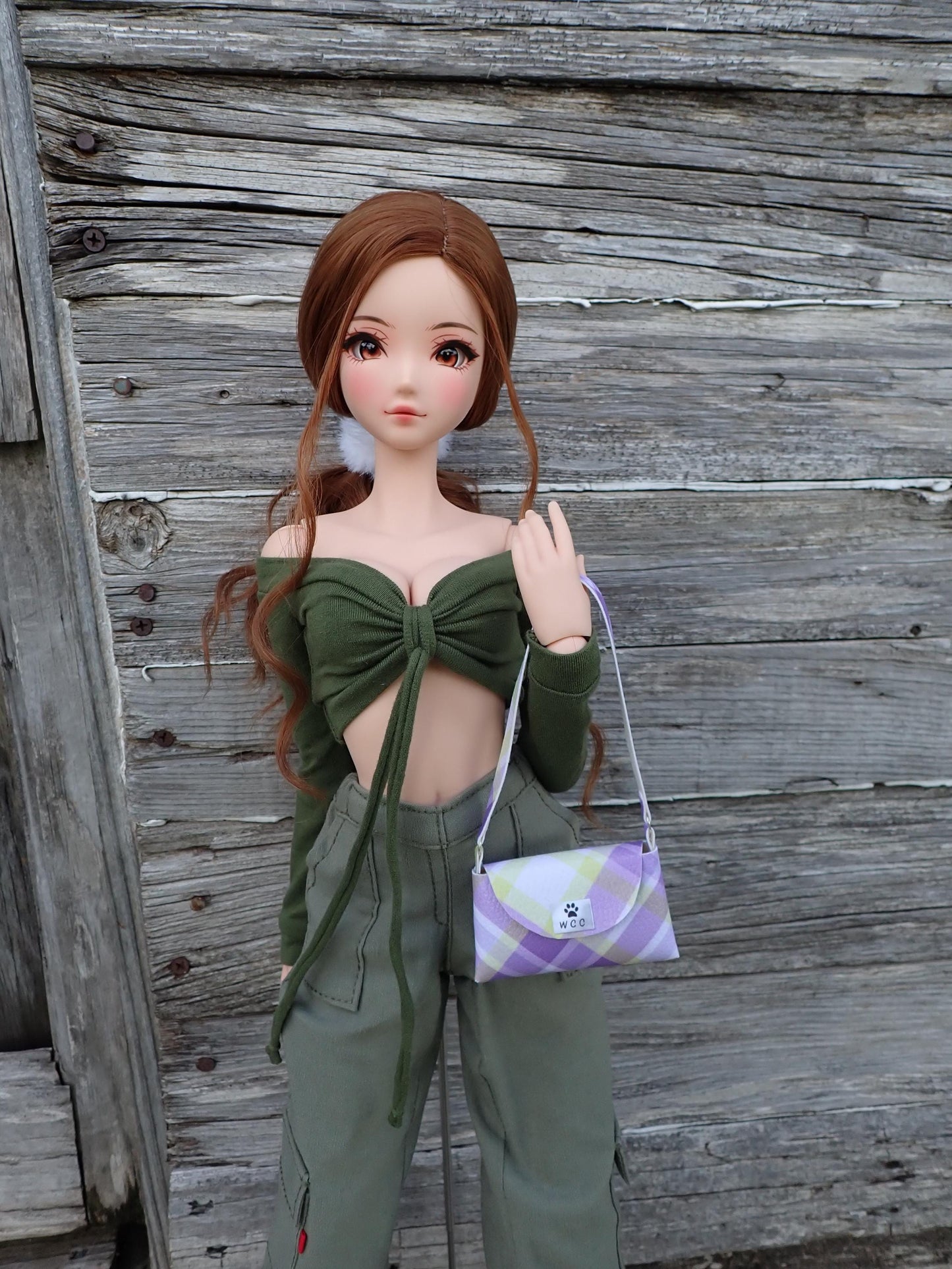 Smart doll white purple yellow plaid shoulder bag purse