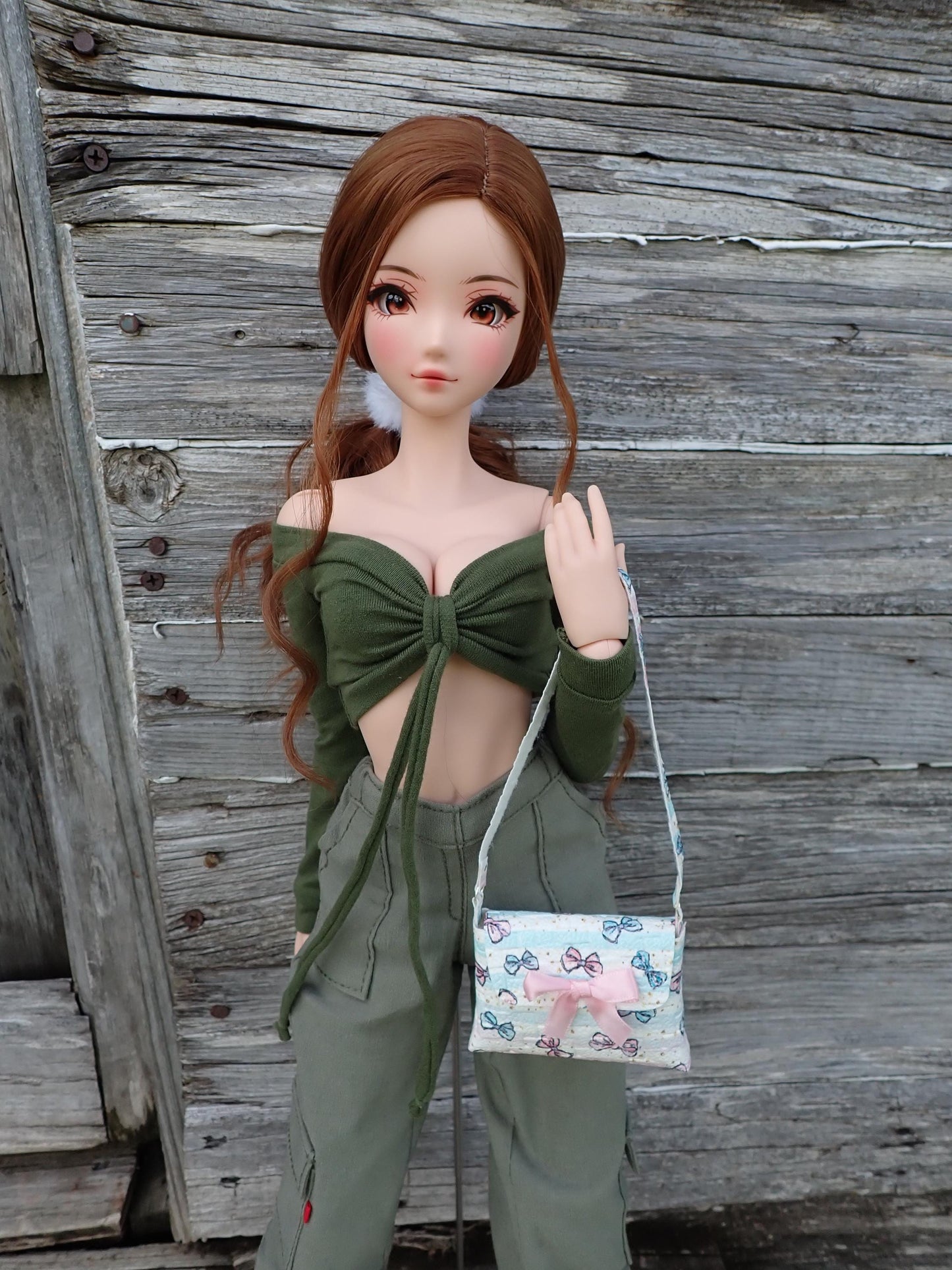 Smart doll bow shoulder bag purse pink white blue