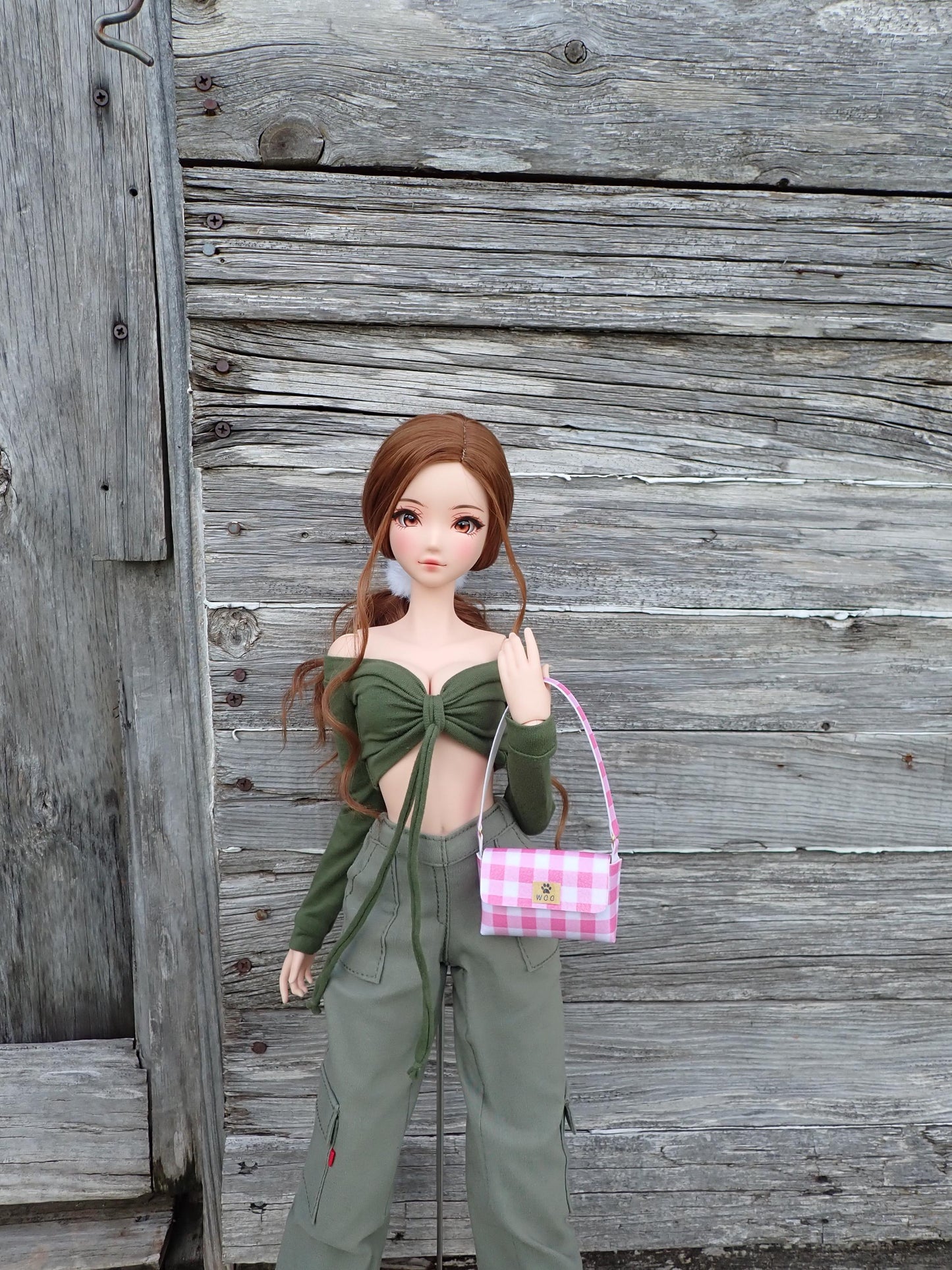 Smart doll pink plaid checkered shoulder bag purse