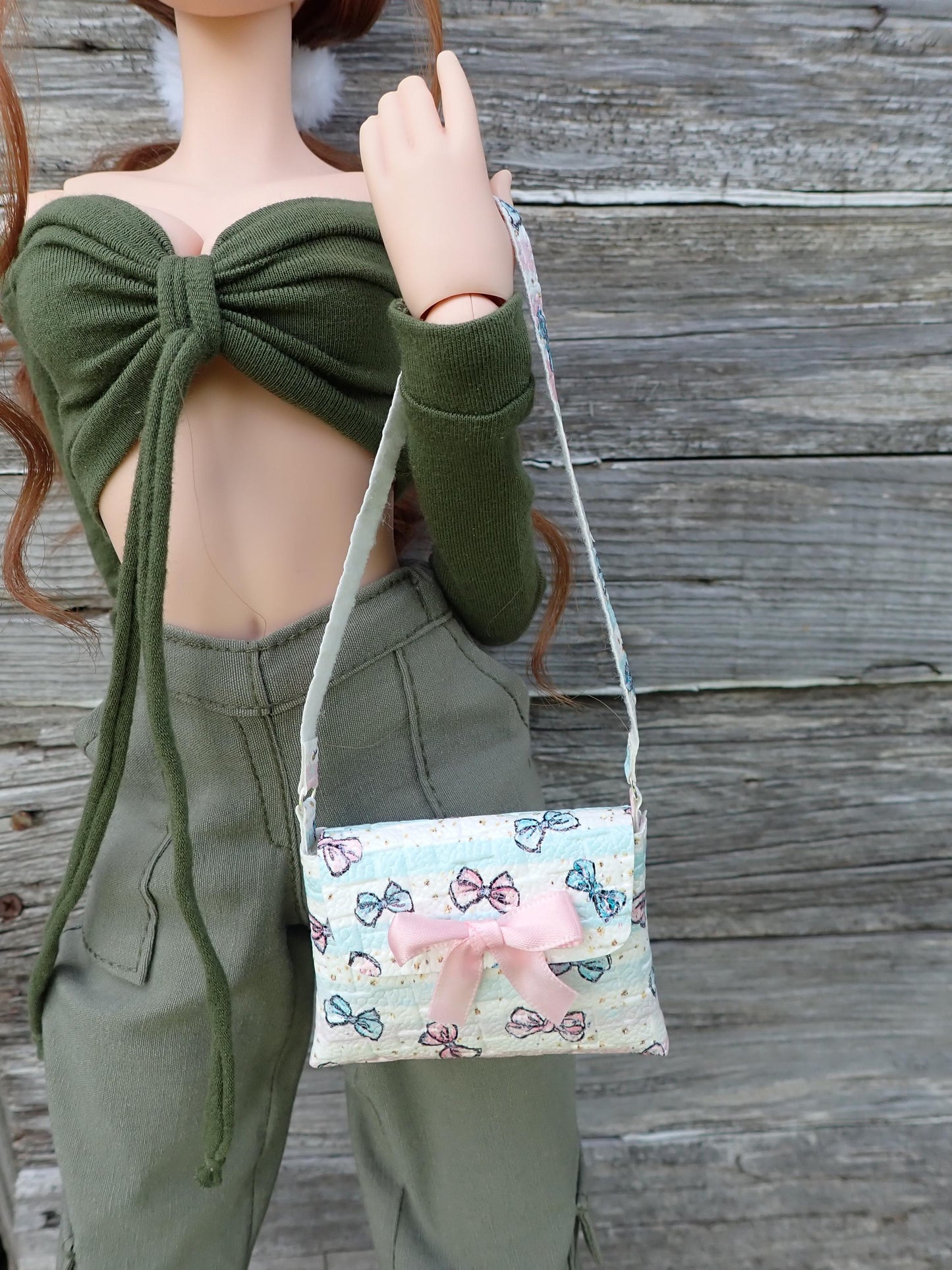 Smart doll bow shoulder bag purse pink white blue