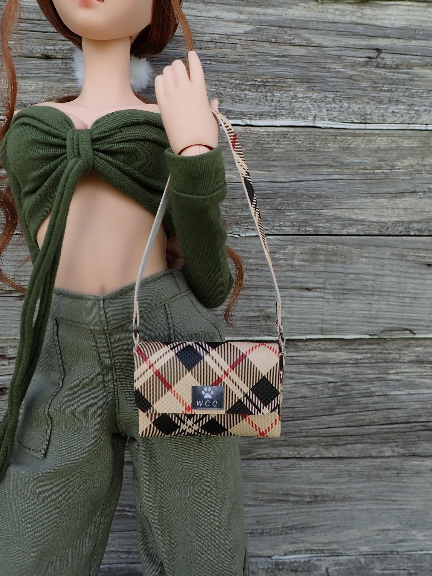 Smart doll beige black red plaid shoulder bag purse