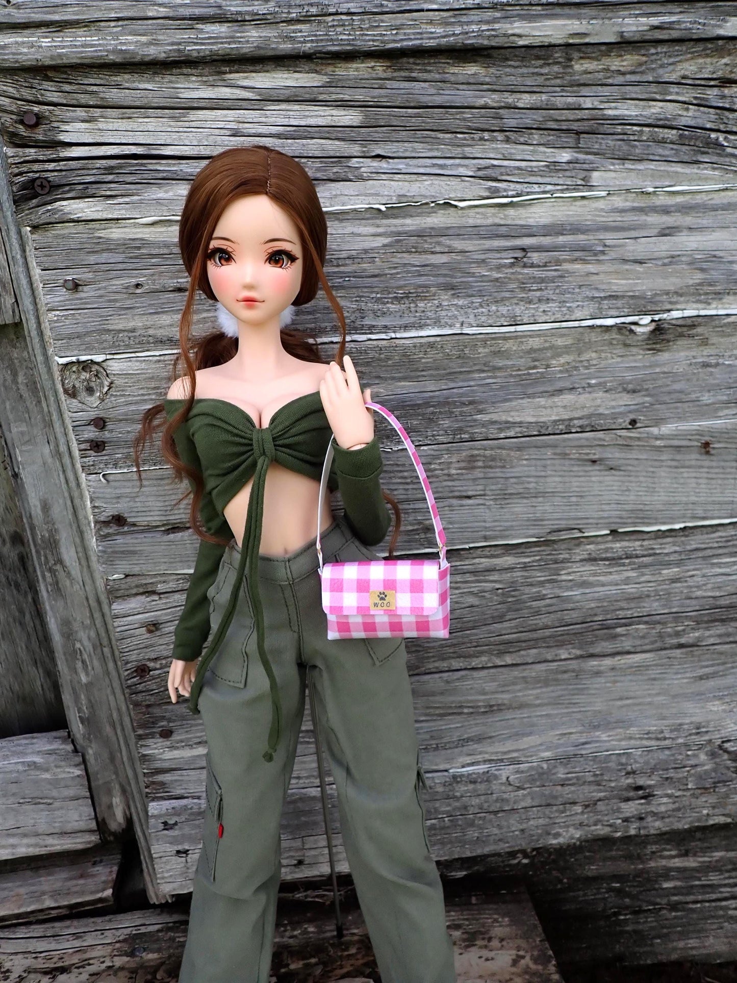 Smart doll pink plaid checkered shoulder bag purse