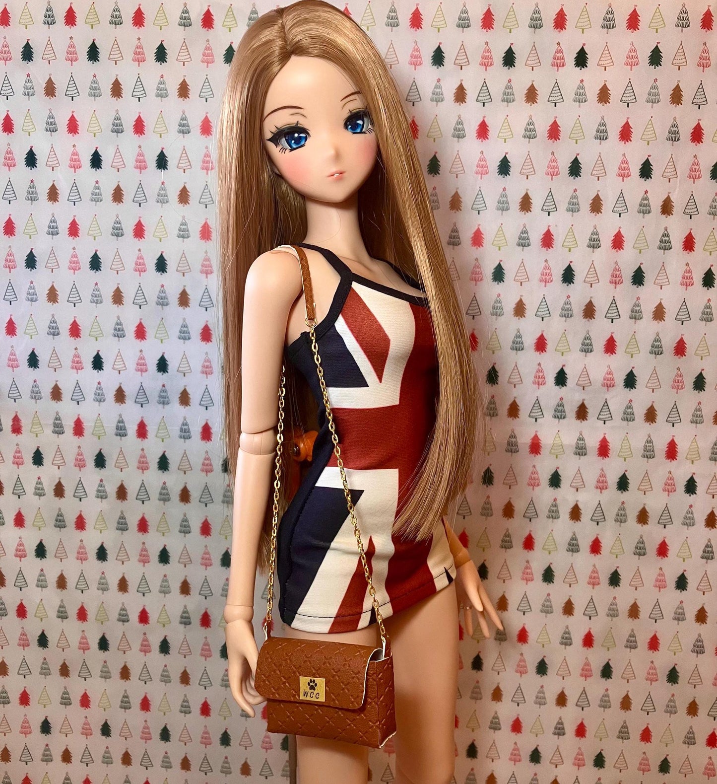Smart doll purse brown textured leather