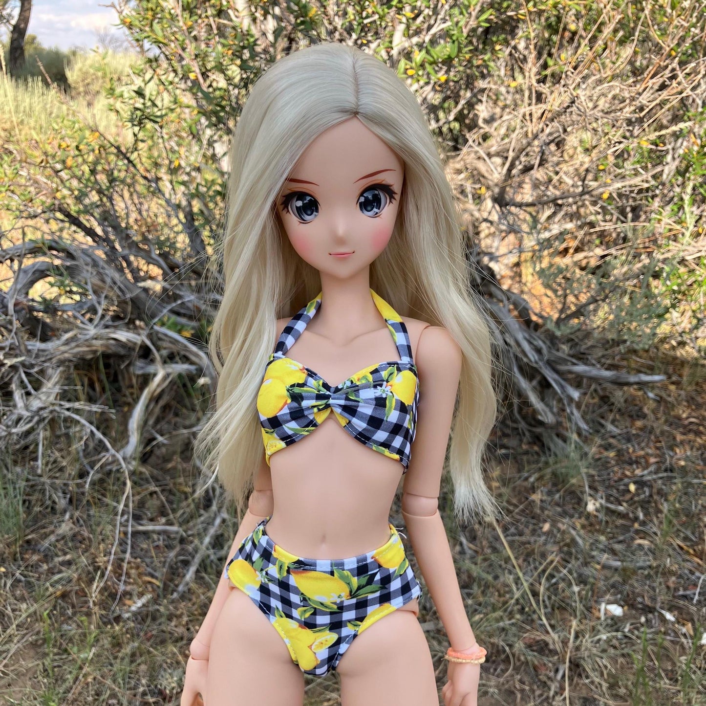 MADE TO ORDER Smart doll lemon gingham swimsuit bikini