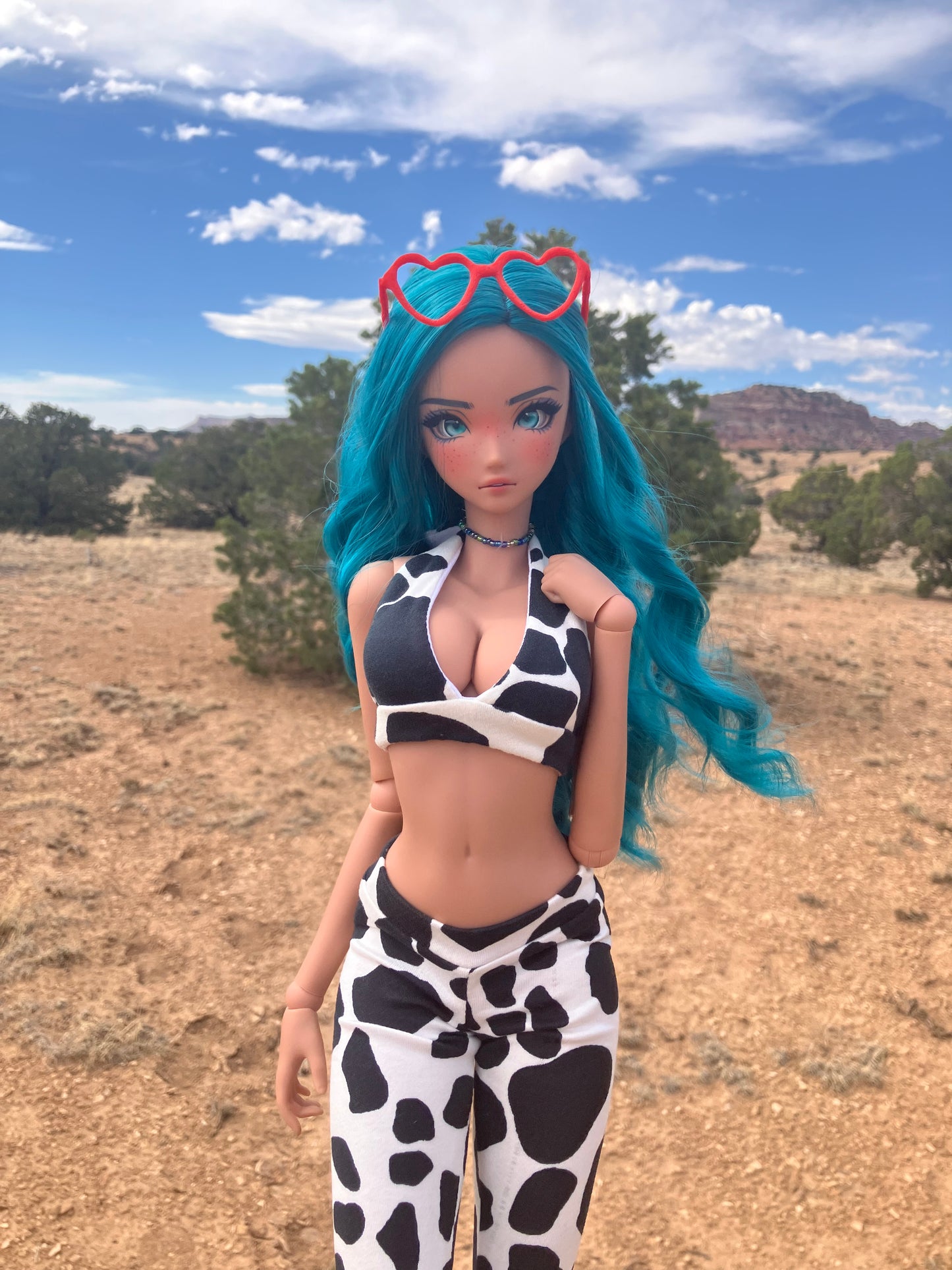 MADE TO ORDER Smart doll Classic cow print outfit bell bottoms and wrap top
