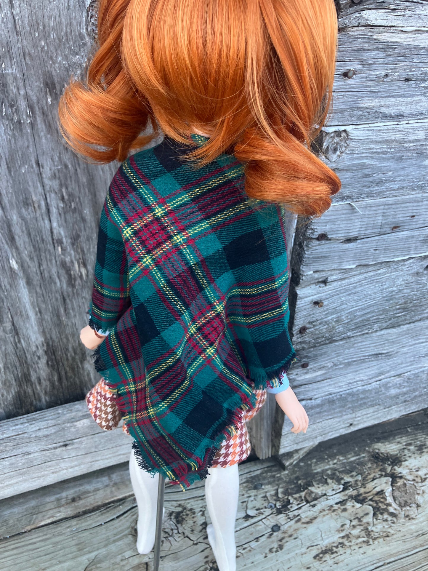 Smart doll shawl flannel plaid red and green