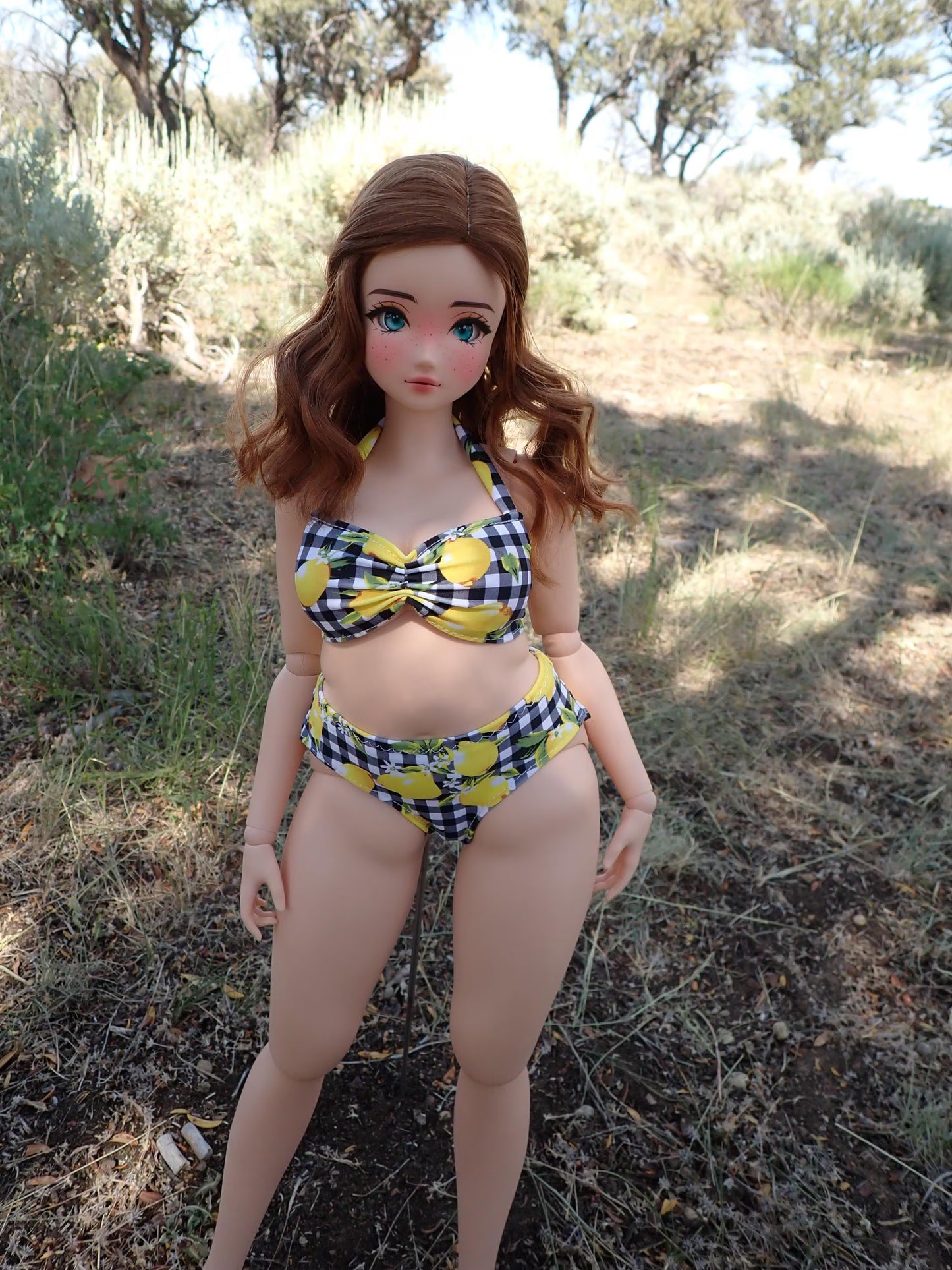 MADE TO ORDER Smart doll PEAR lemon gingham swimsuit bikini