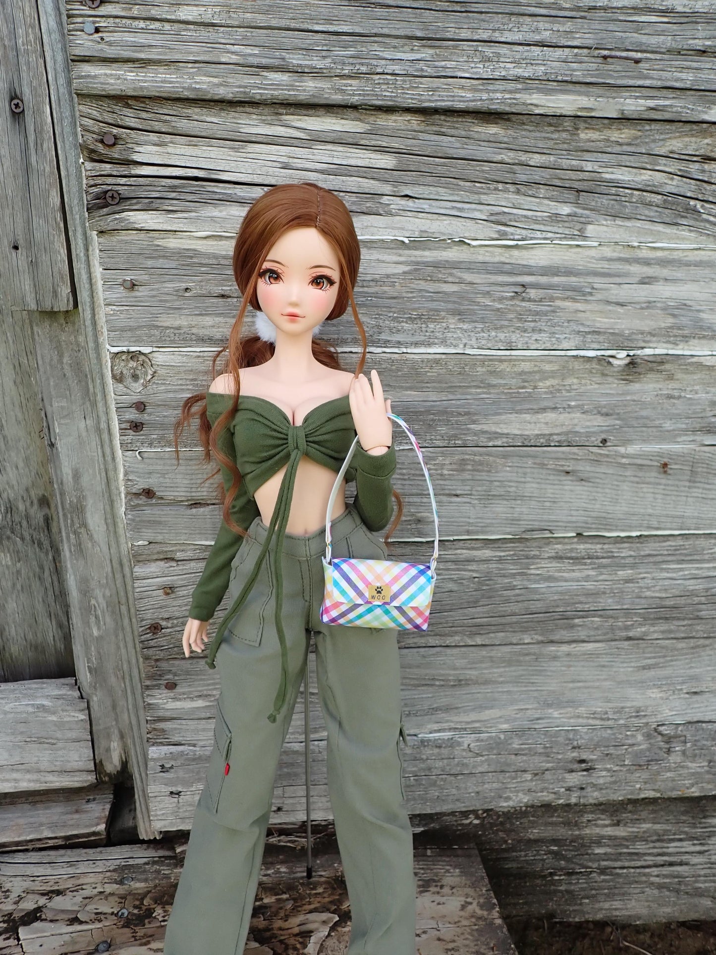Smart doll rainbow plaid shoulder bag purse