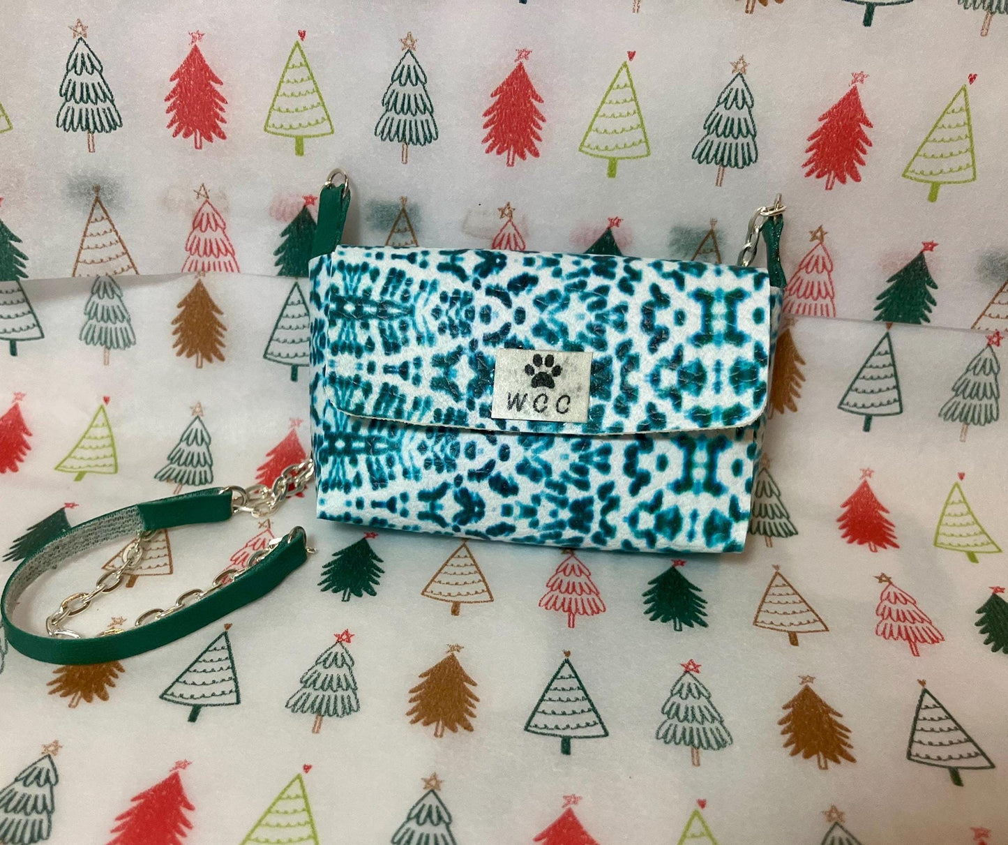 Smart doll purse teal and white southwestern style prin