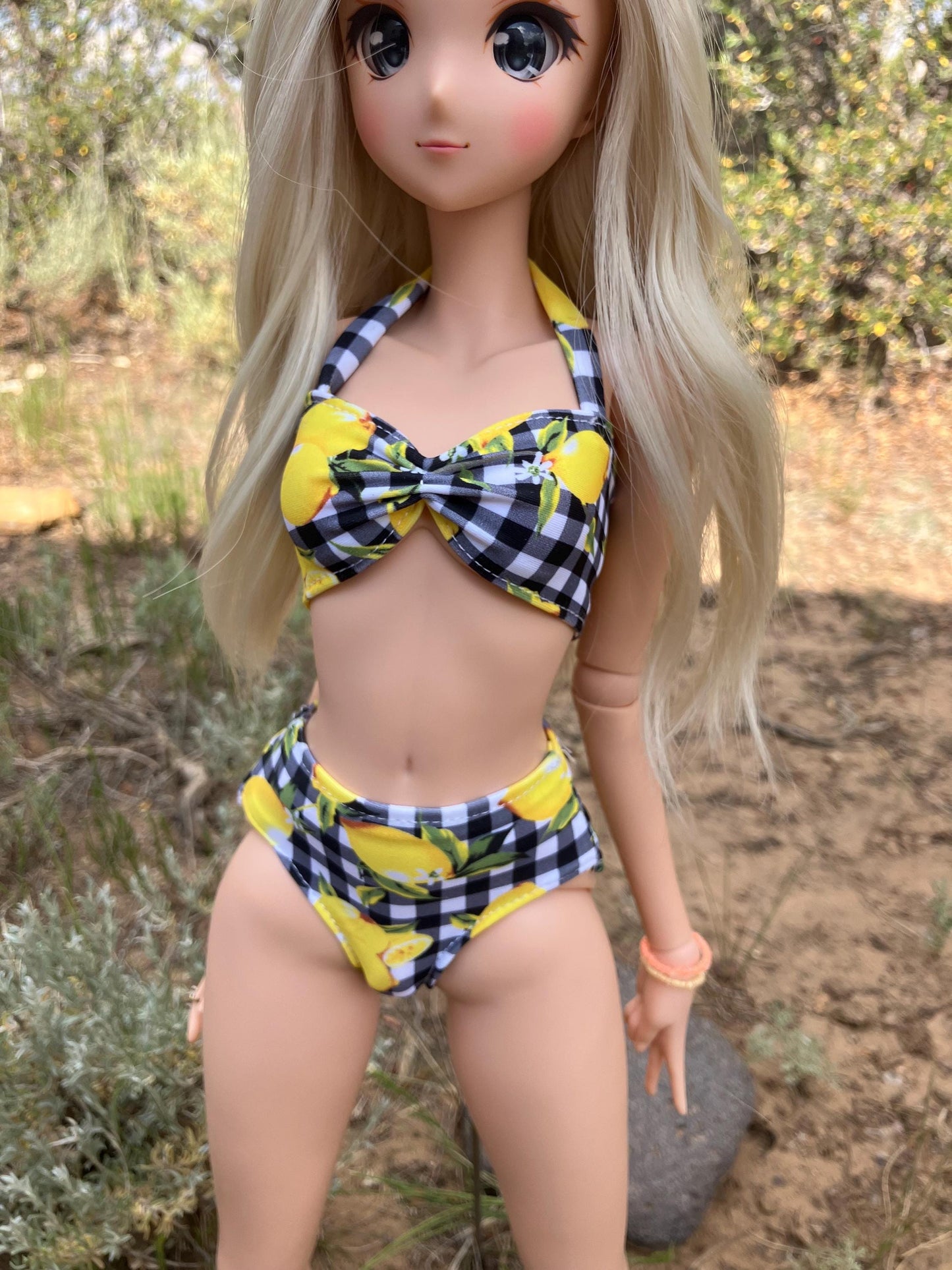 MADE TO ORDER Smart doll lemon gingham swimsuit bikini