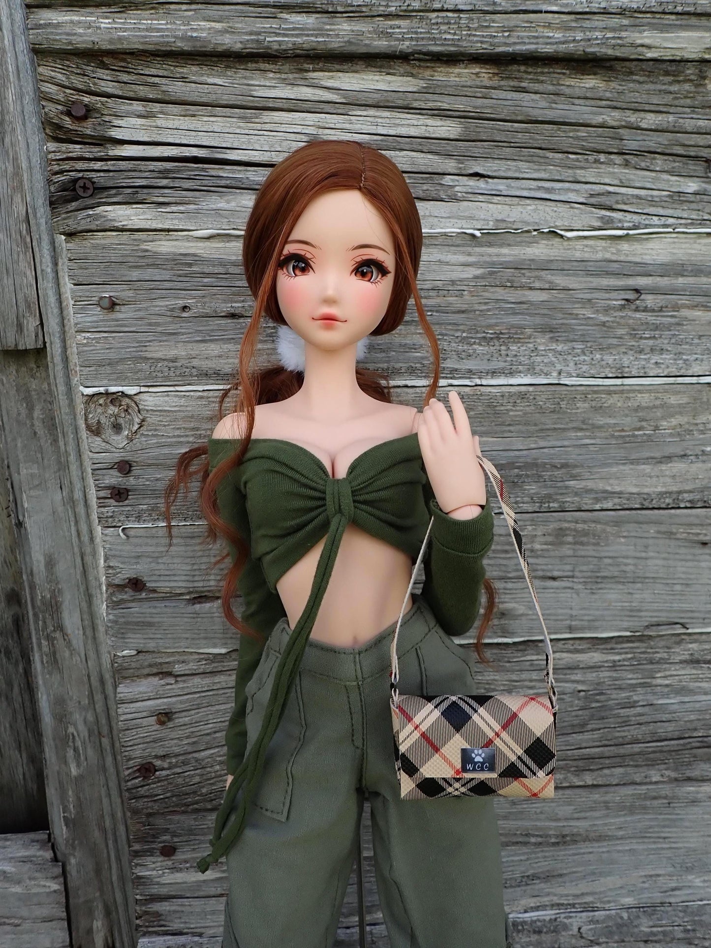 Smart doll beige black red plaid shoulder bag purse
