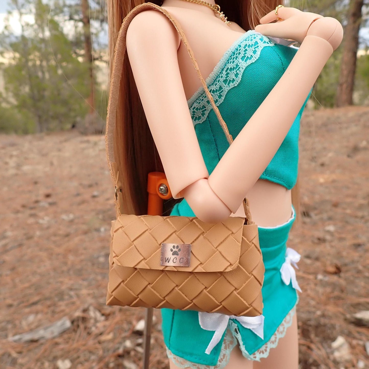 Smart doll brown ochre basket weave shoulder bag purse
