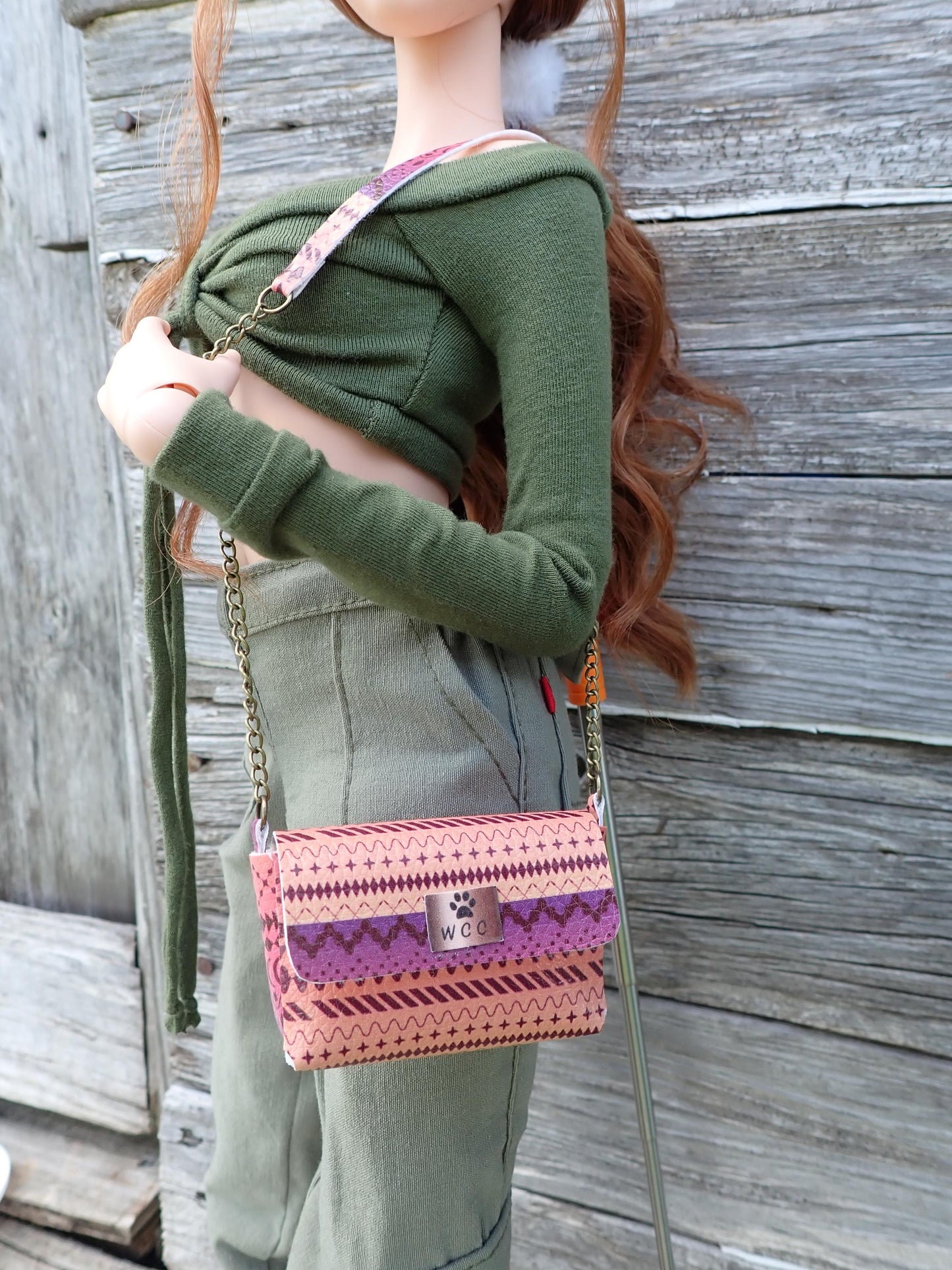 Smart doll purse sunset peach purple southwestern print