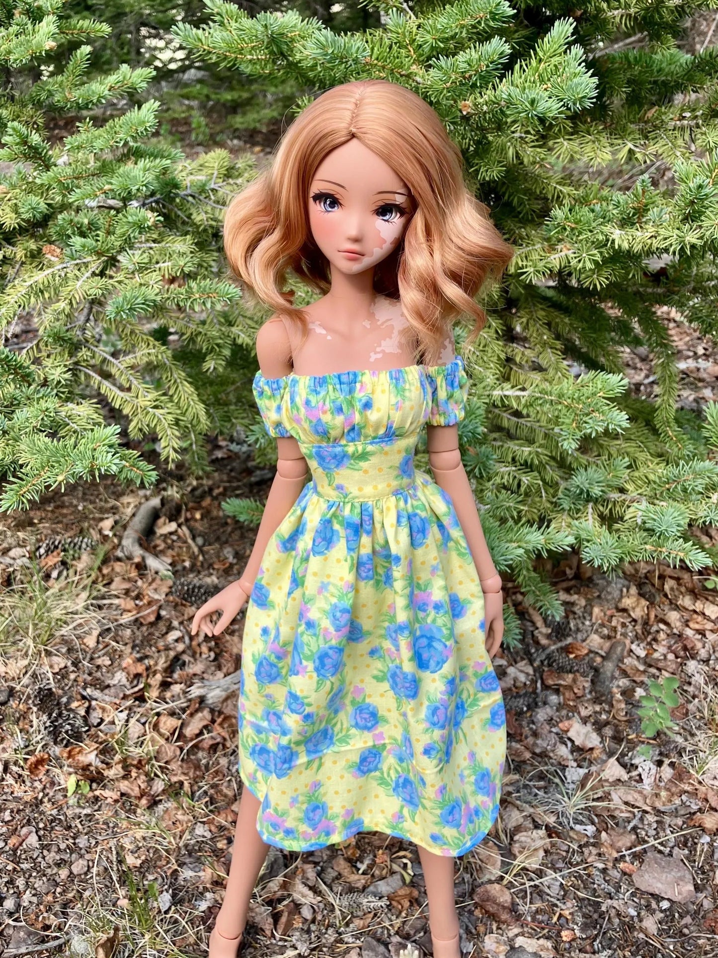 MADE TO ORDER Smart doll yellow and blue rose sundress puffy sleeves