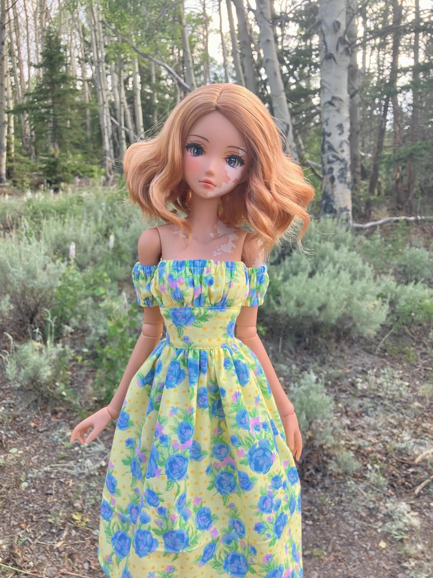 MADE TO ORDER Smart doll yellow and blue rose sundress puffy sleeves