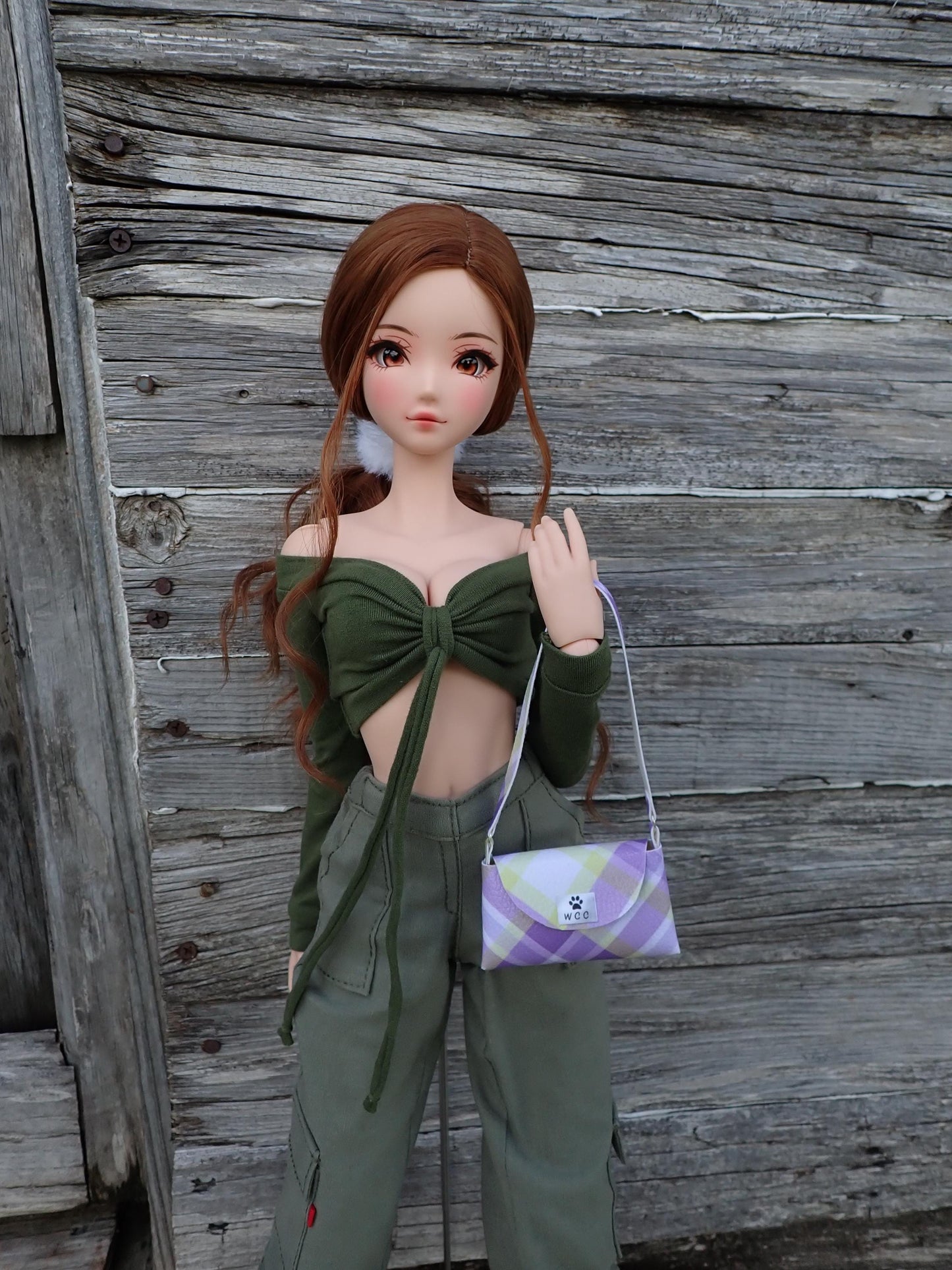 Smart doll white purple yellow plaid shoulder bag purse