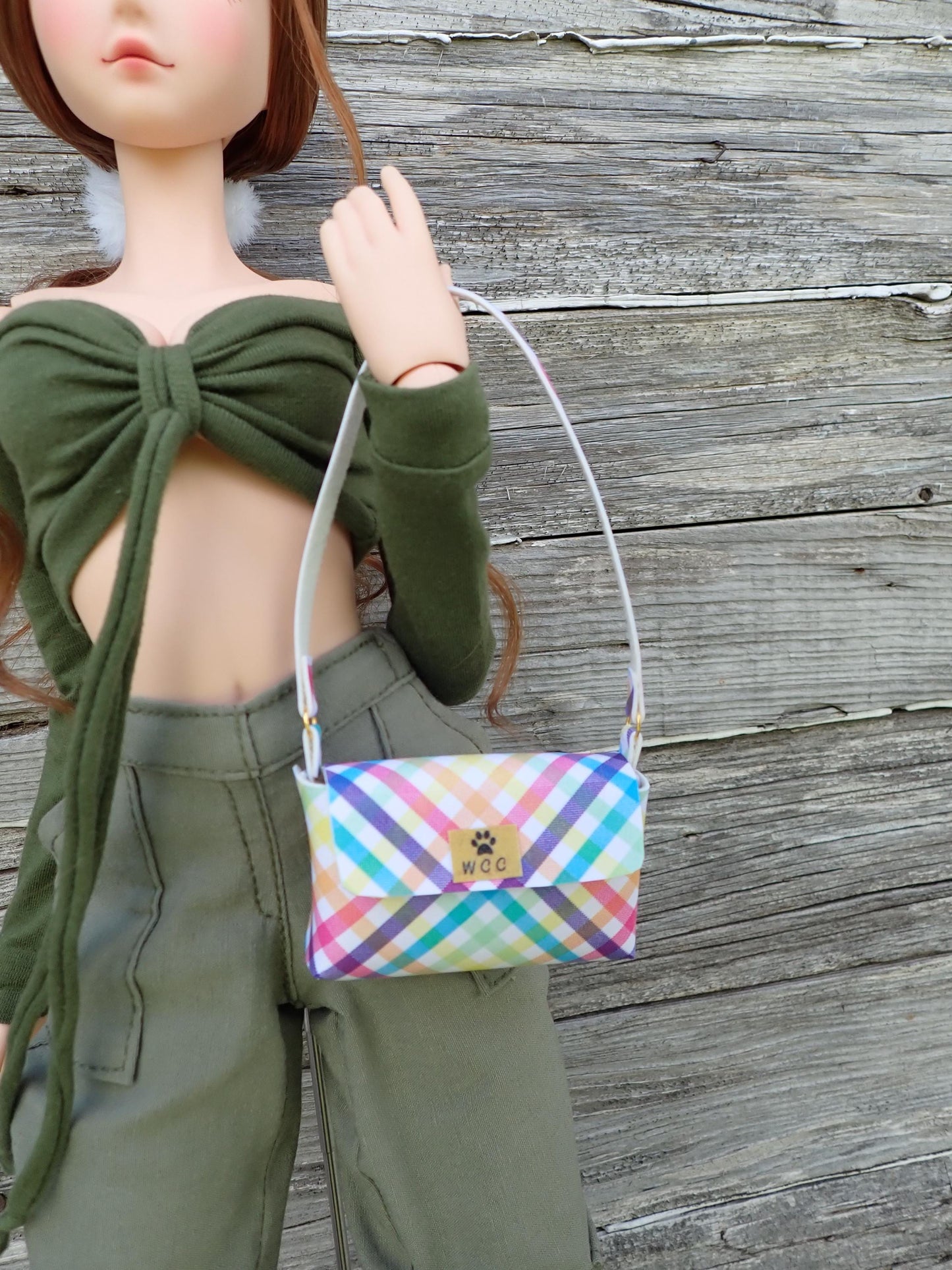 Smart doll rainbow plaid shoulder bag purse