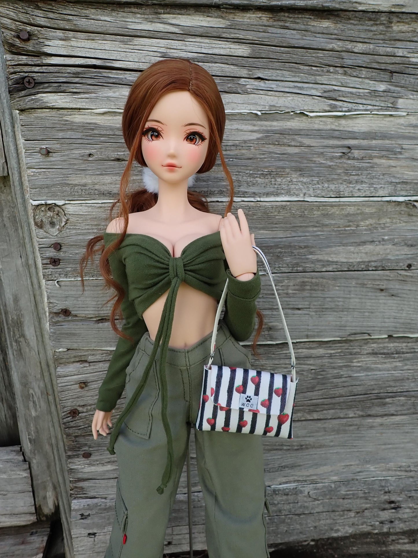 Smart doll strawberry chocolate stripe shoulder bag purse