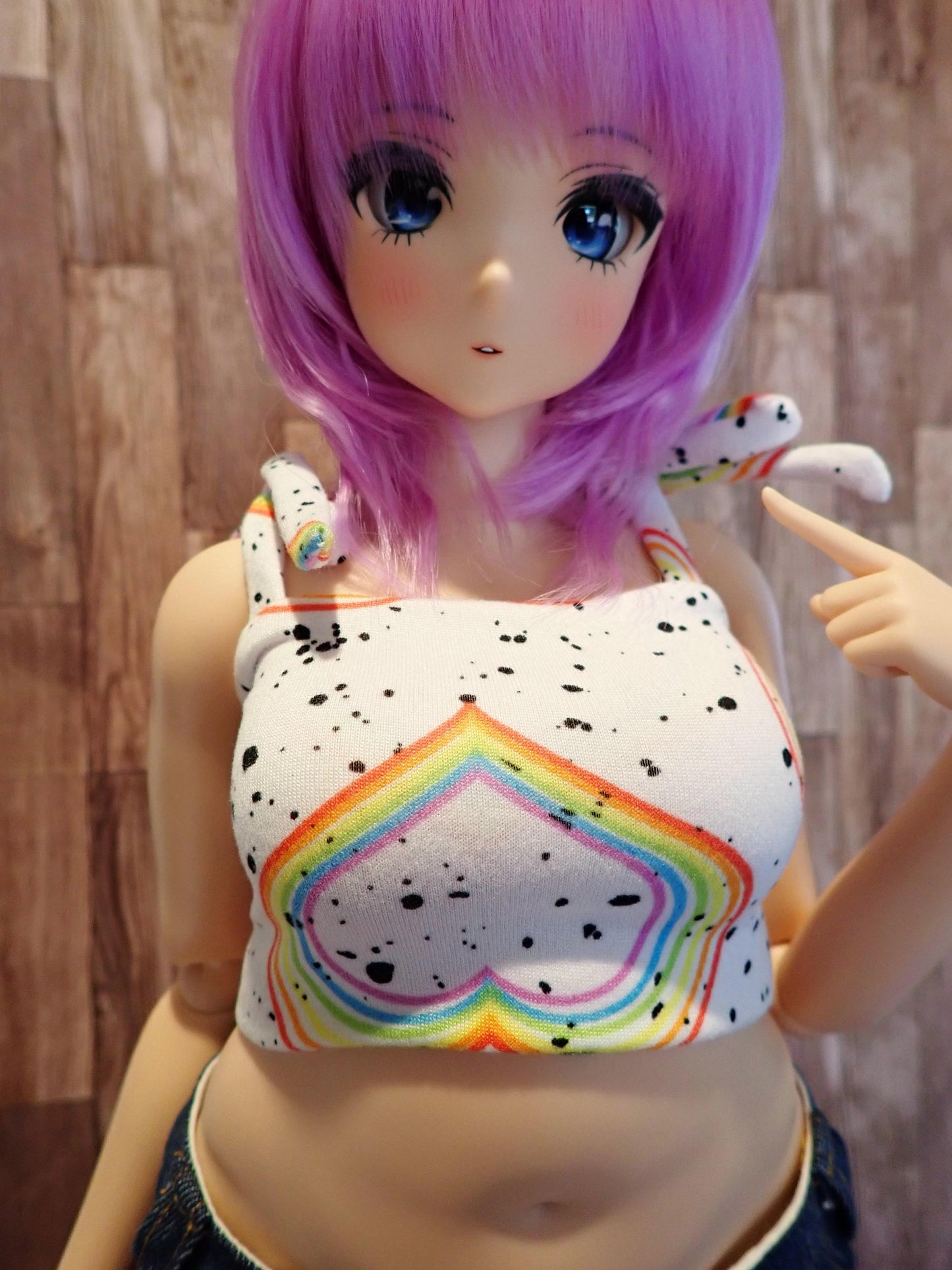 Smart doll PEAR Tie strap top Paint splatter rainbow heart