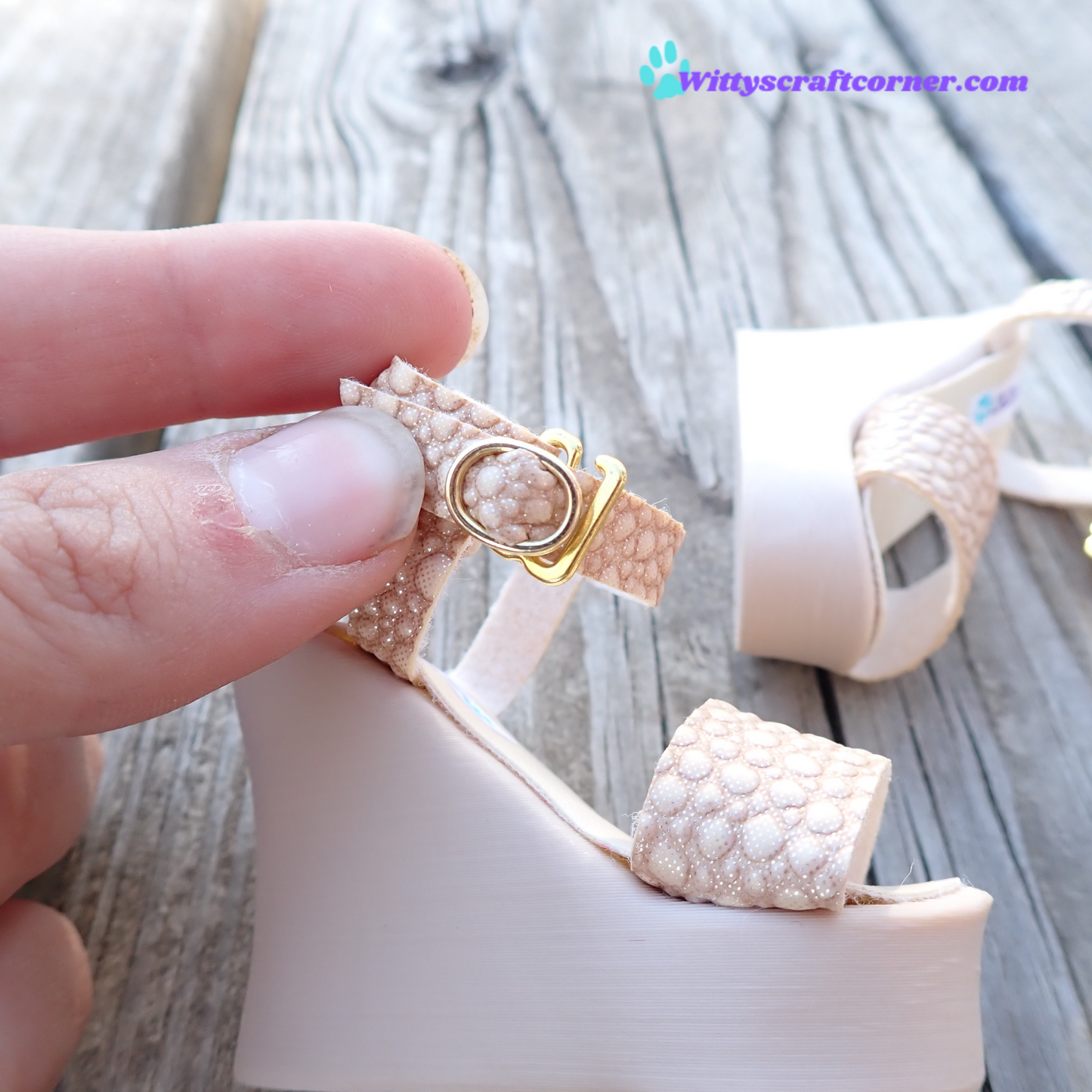 Smart doll beige wedges bubble textured faux leather straps