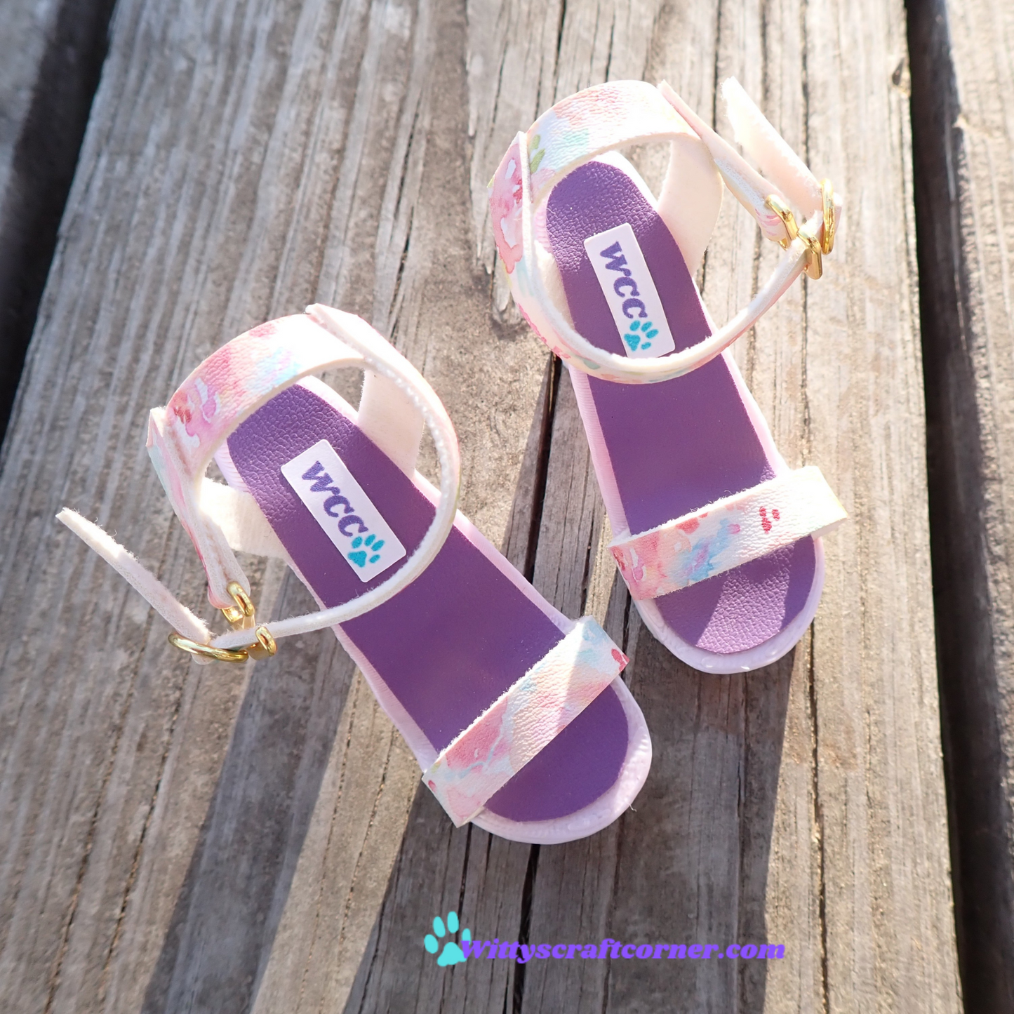 Smart doll chunky purple heels floral white faux leather straps