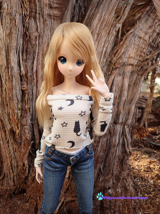 MADE TO ORDER Smart doll Classic or Pear black cat top stars and moons