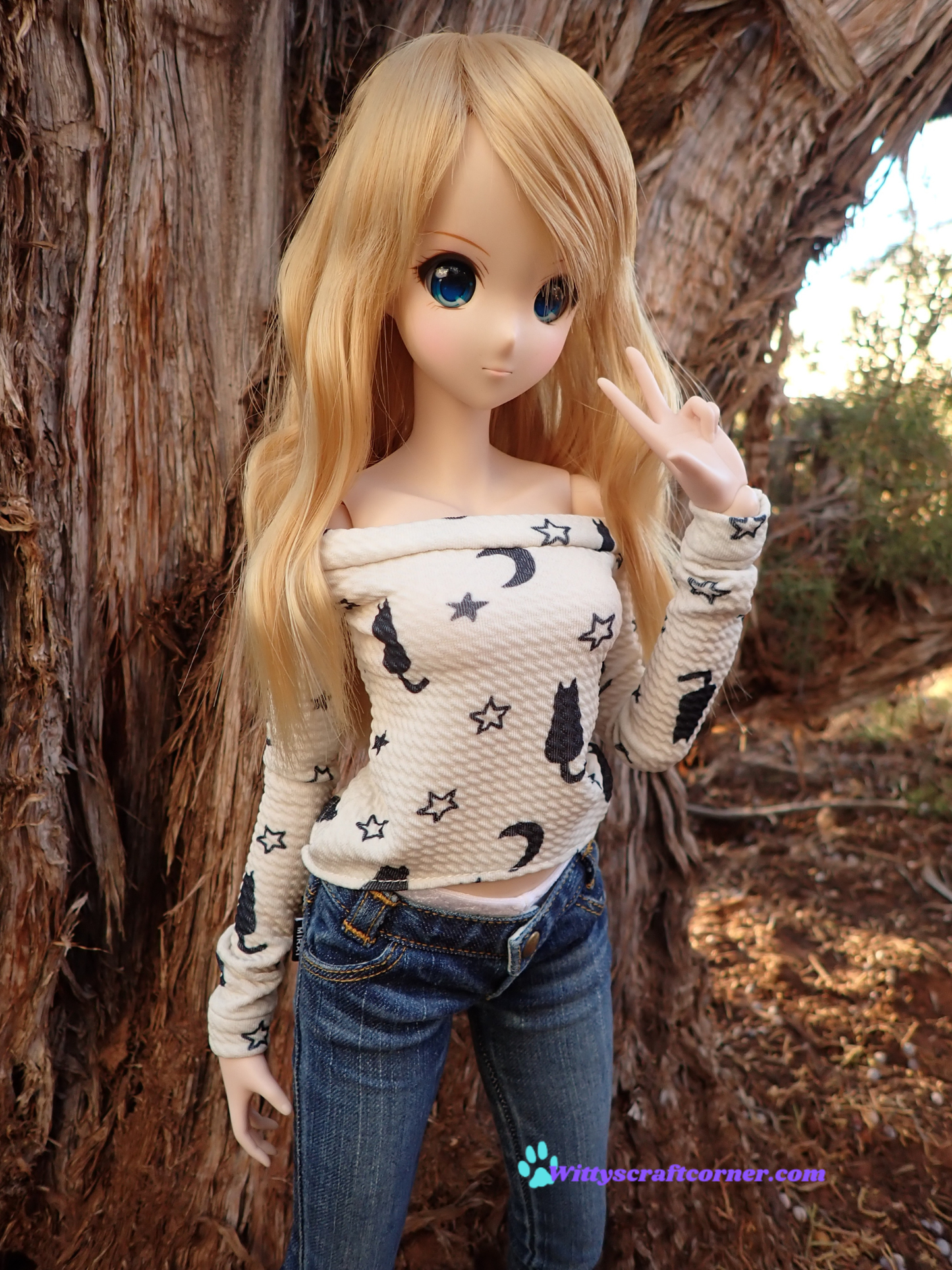 MADE TO ORDER Smart doll Classic or Pear black cat top stars and moons