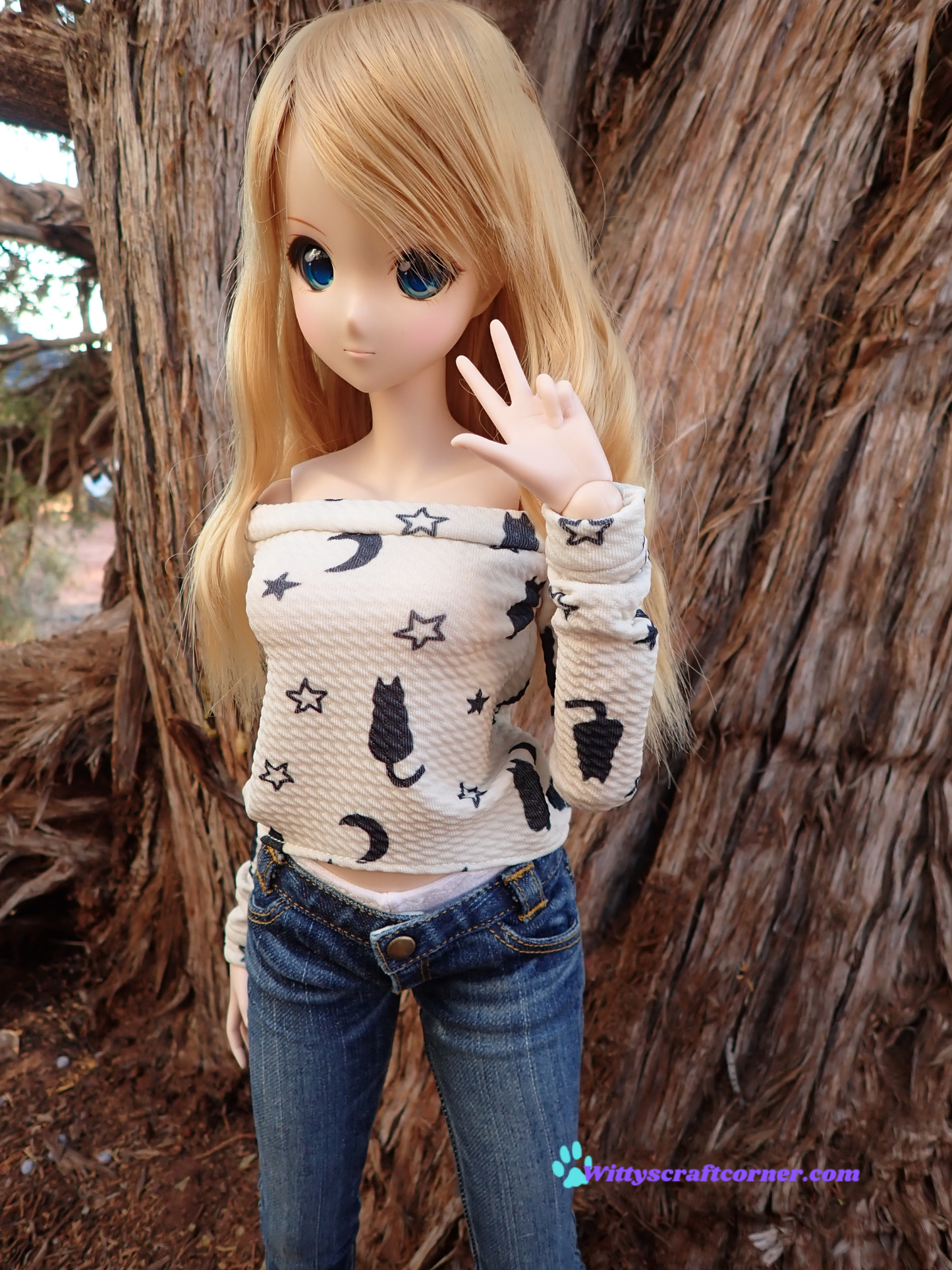 MADE TO ORDER Smart doll Classic or Pear black cat top stars and moons