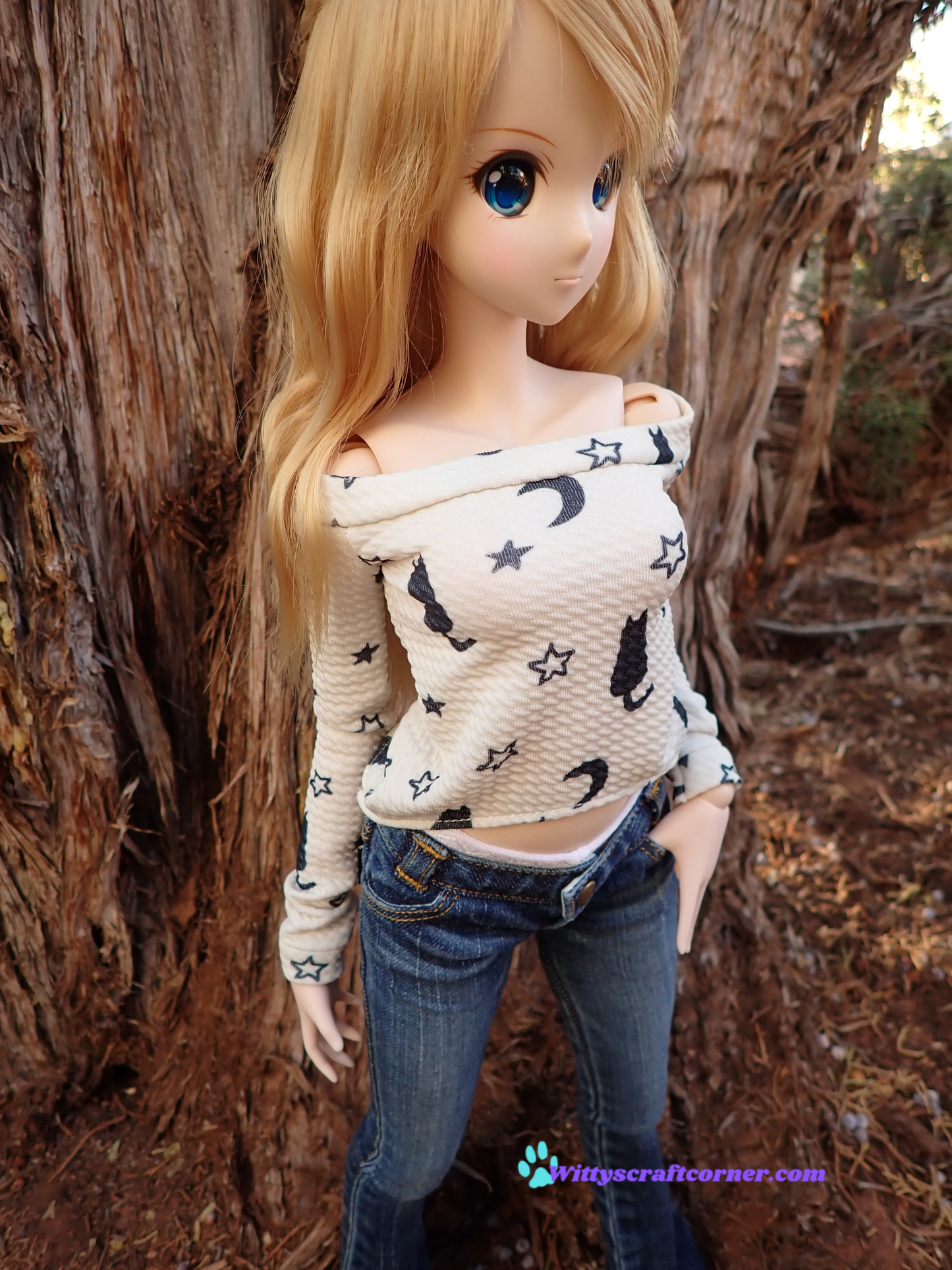 MADE TO ORDER Smart doll Classic or Pear black cat top stars and moons