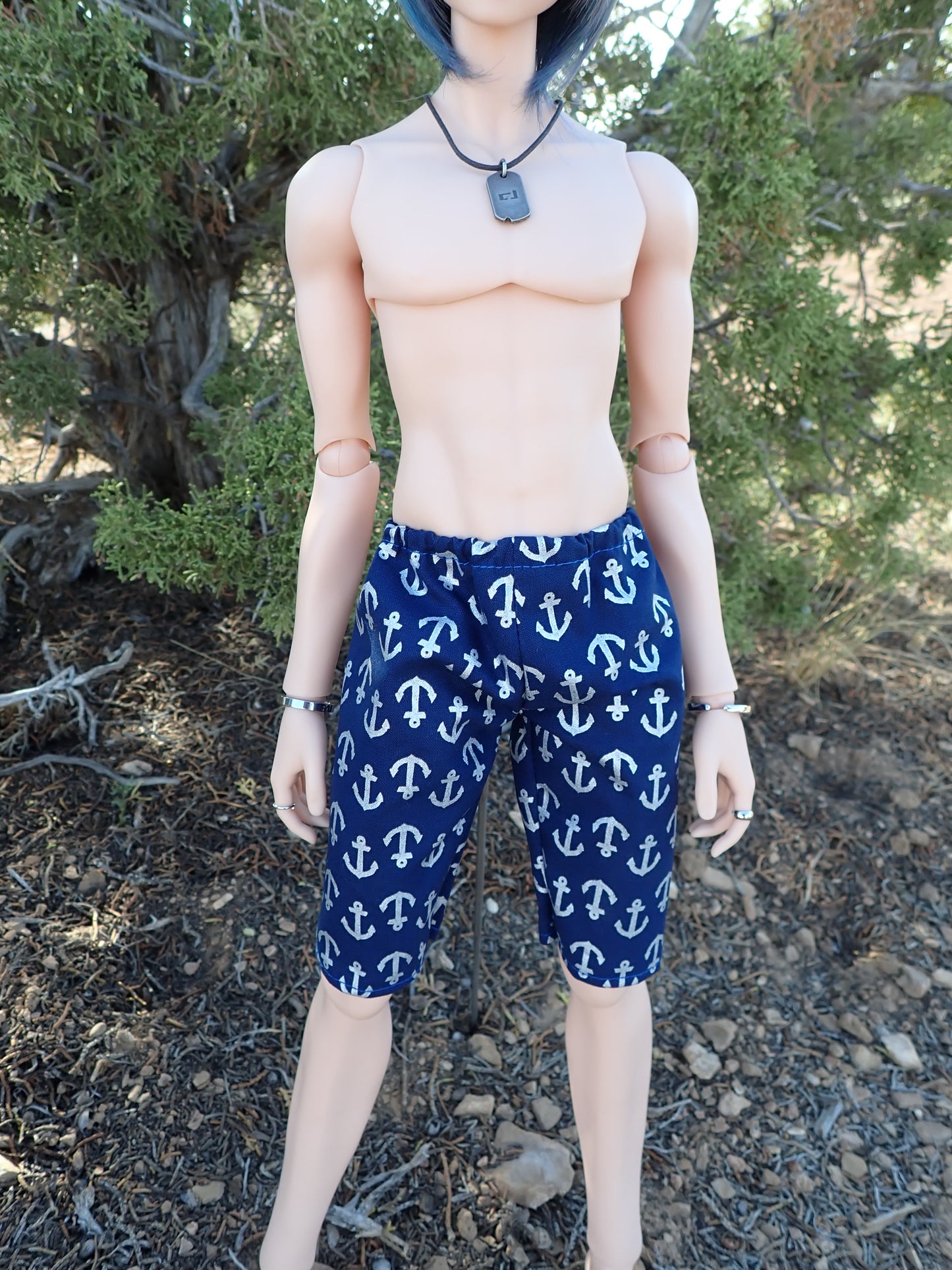 MADE TO ORDER Smart doll guys navy blue anchor swim trunks shorts