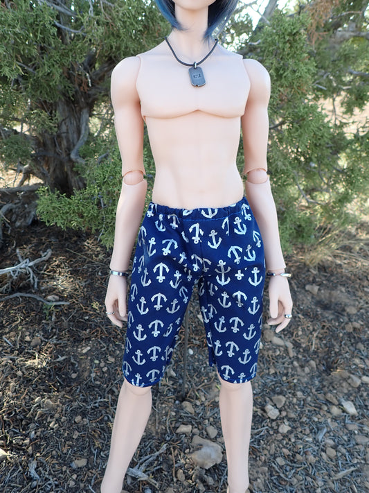MADE TO ORDER Smart doll guys navy blue anchor swim trunks shorts