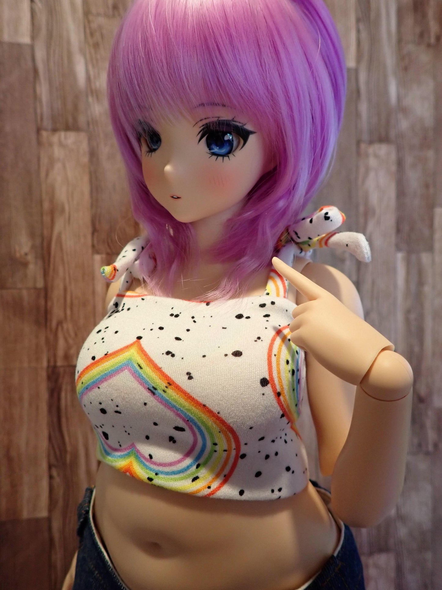 Smart doll PEAR Tie strap top Paint splatter rainbow heart