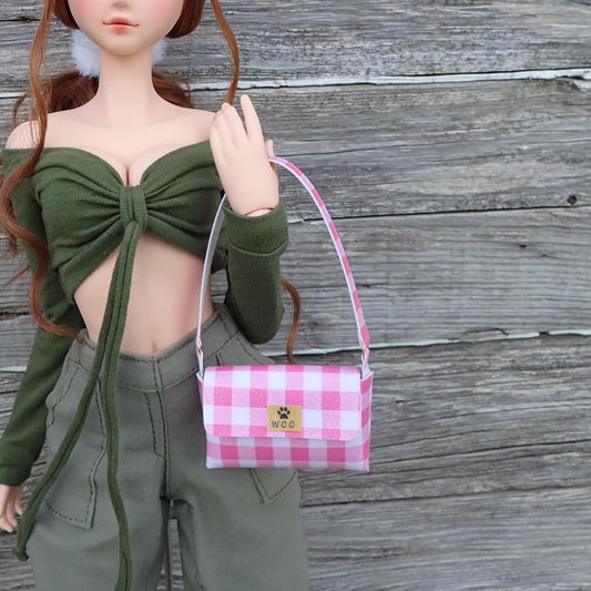 Smart doll pink plaid checkered shoulder bag purse