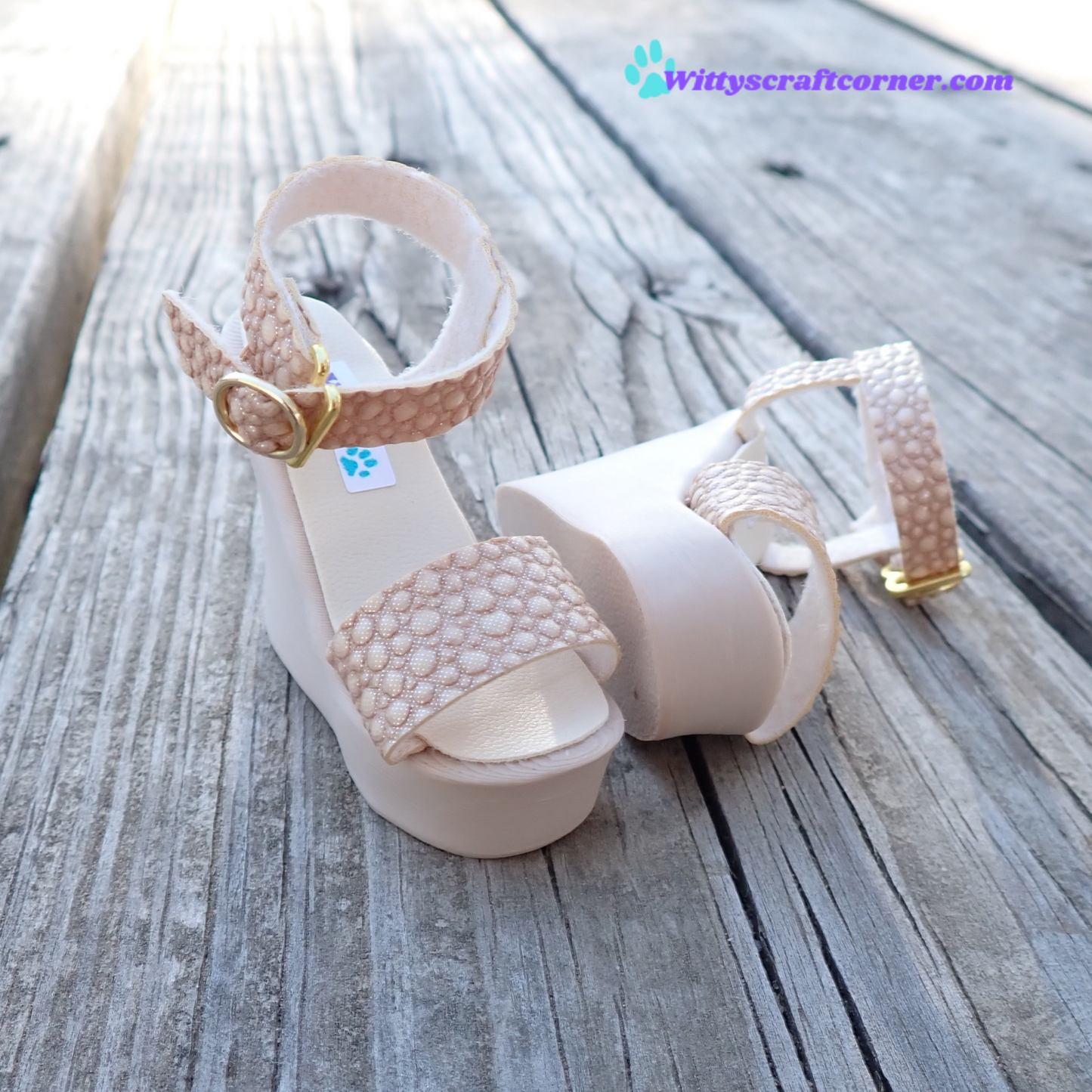 Smart doll beige wedges bubble textured faux leather straps