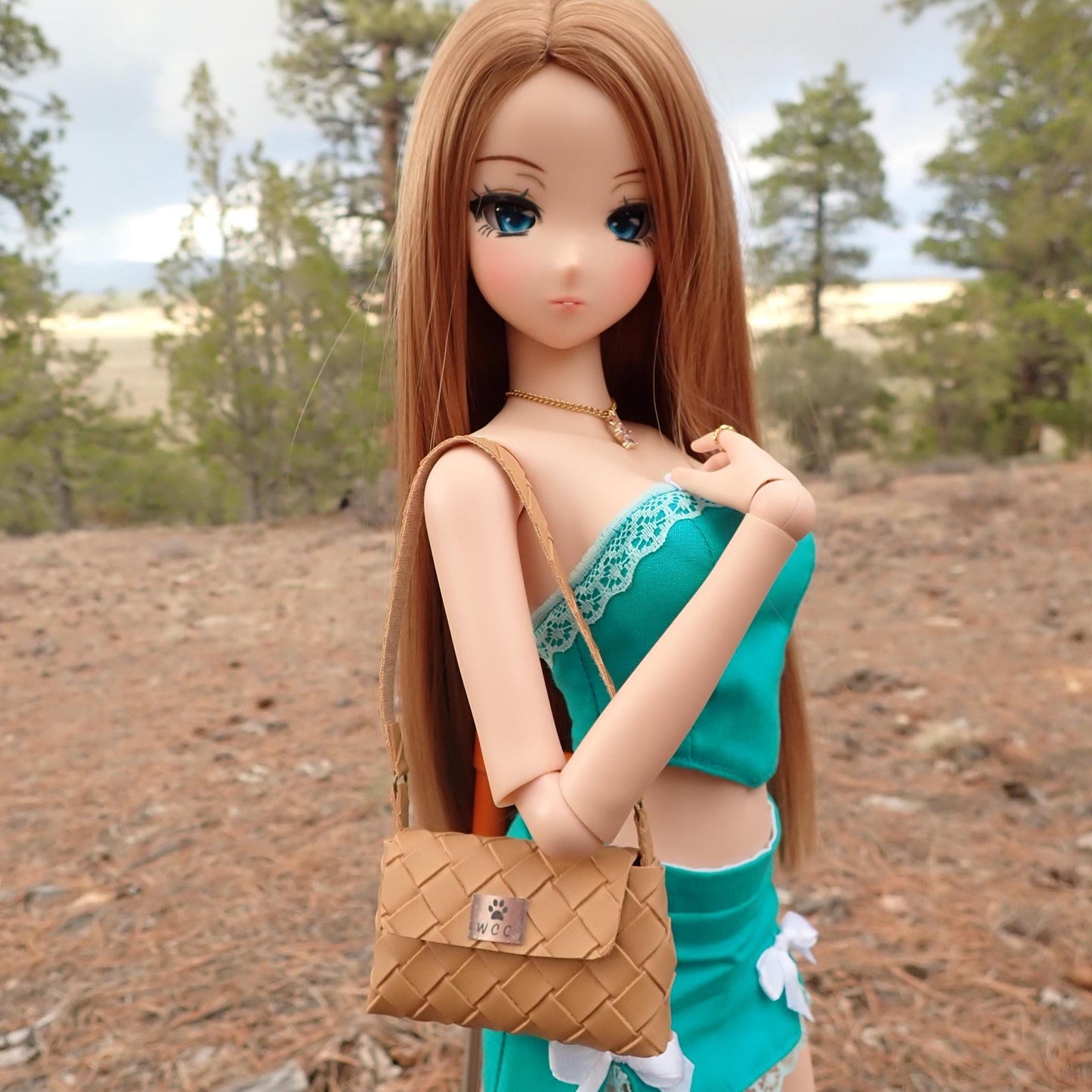 Smart doll brown ochre basket weave shoulder bag purse