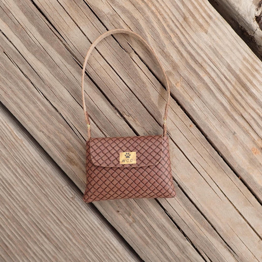 Smart doll chocolate brown basket weave textured faux leather shoulder bag purse