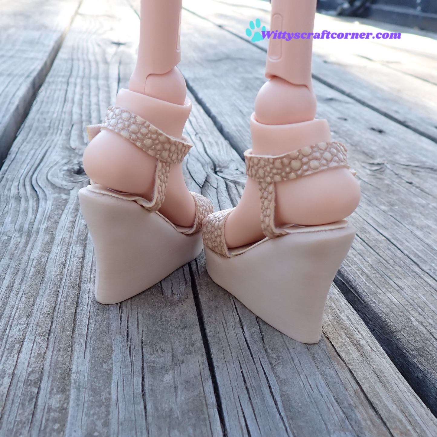 Smart doll beige wedges bubble textured faux leather straps