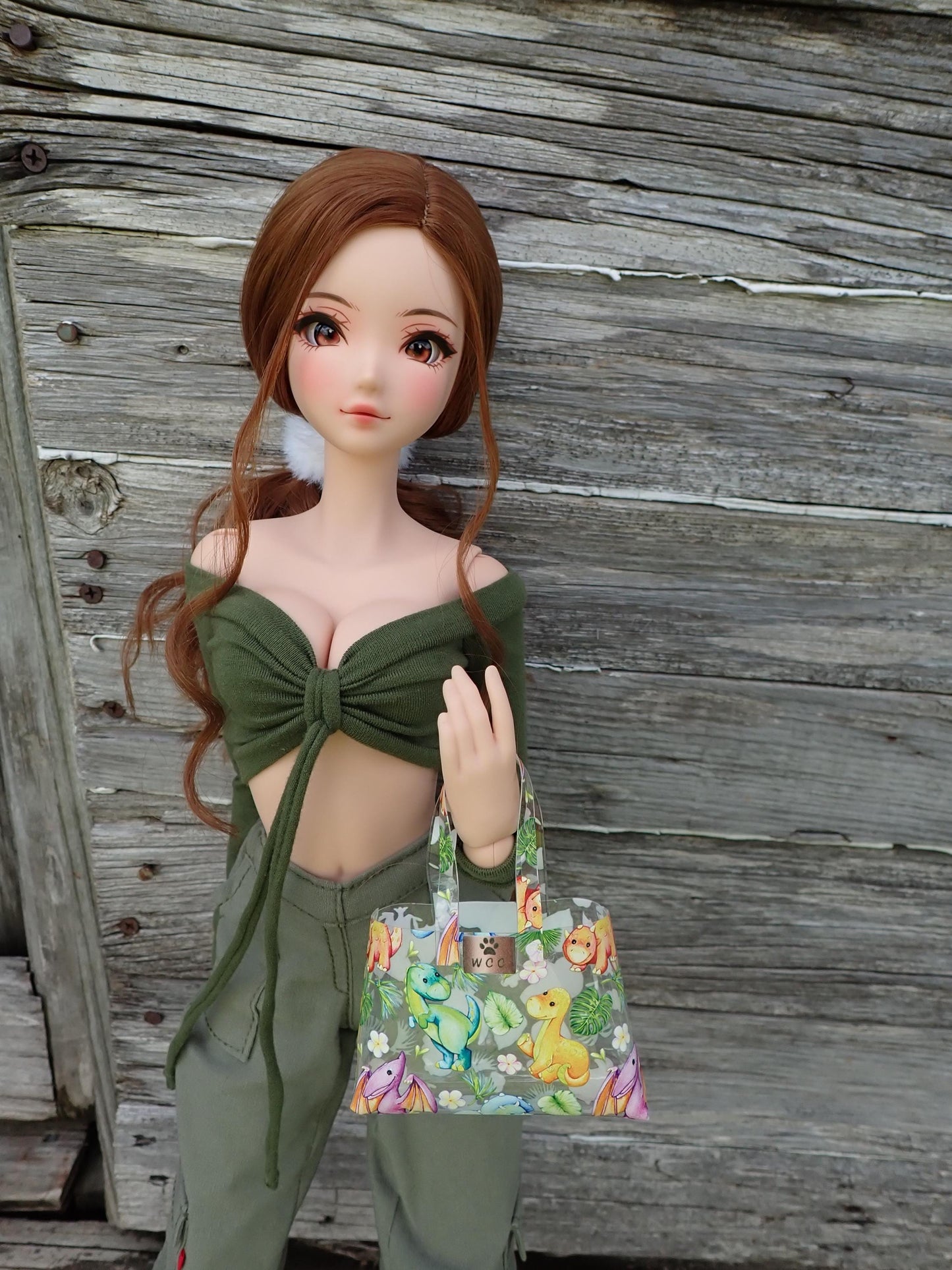 Smart doll clear cute dinosaur print purse