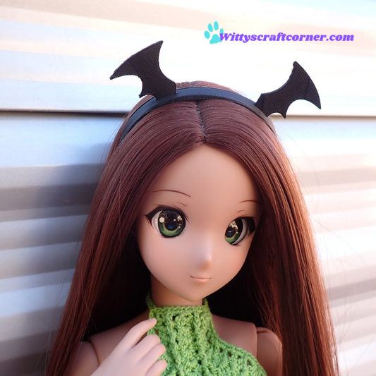 Smart doll headband bat wings silk black 3D printed