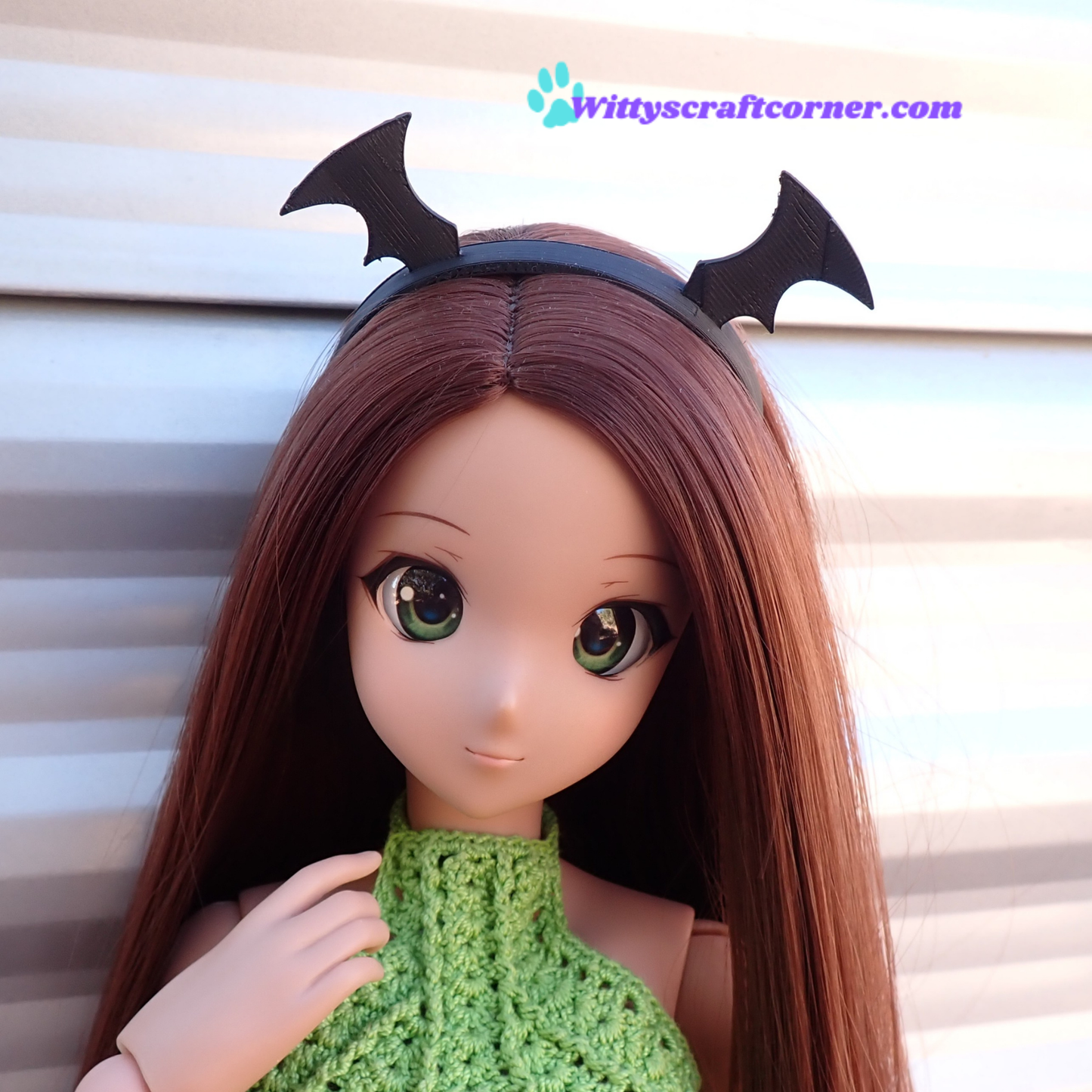 Smart doll headband bat wings silk black 3D printed