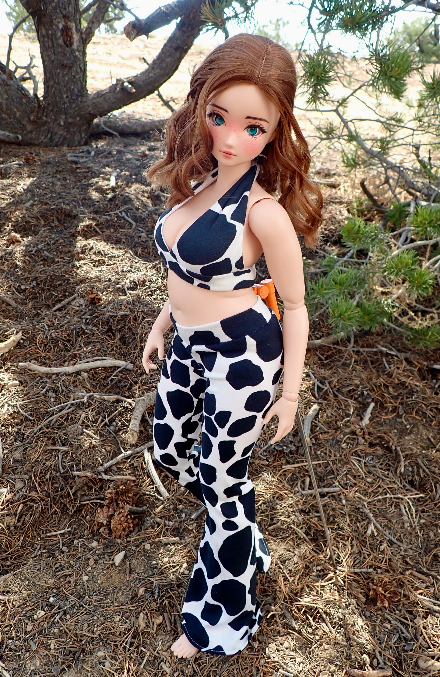 MADE TO ORDER Smart doll PEAR cow print outfit bell bottoms and wrap top