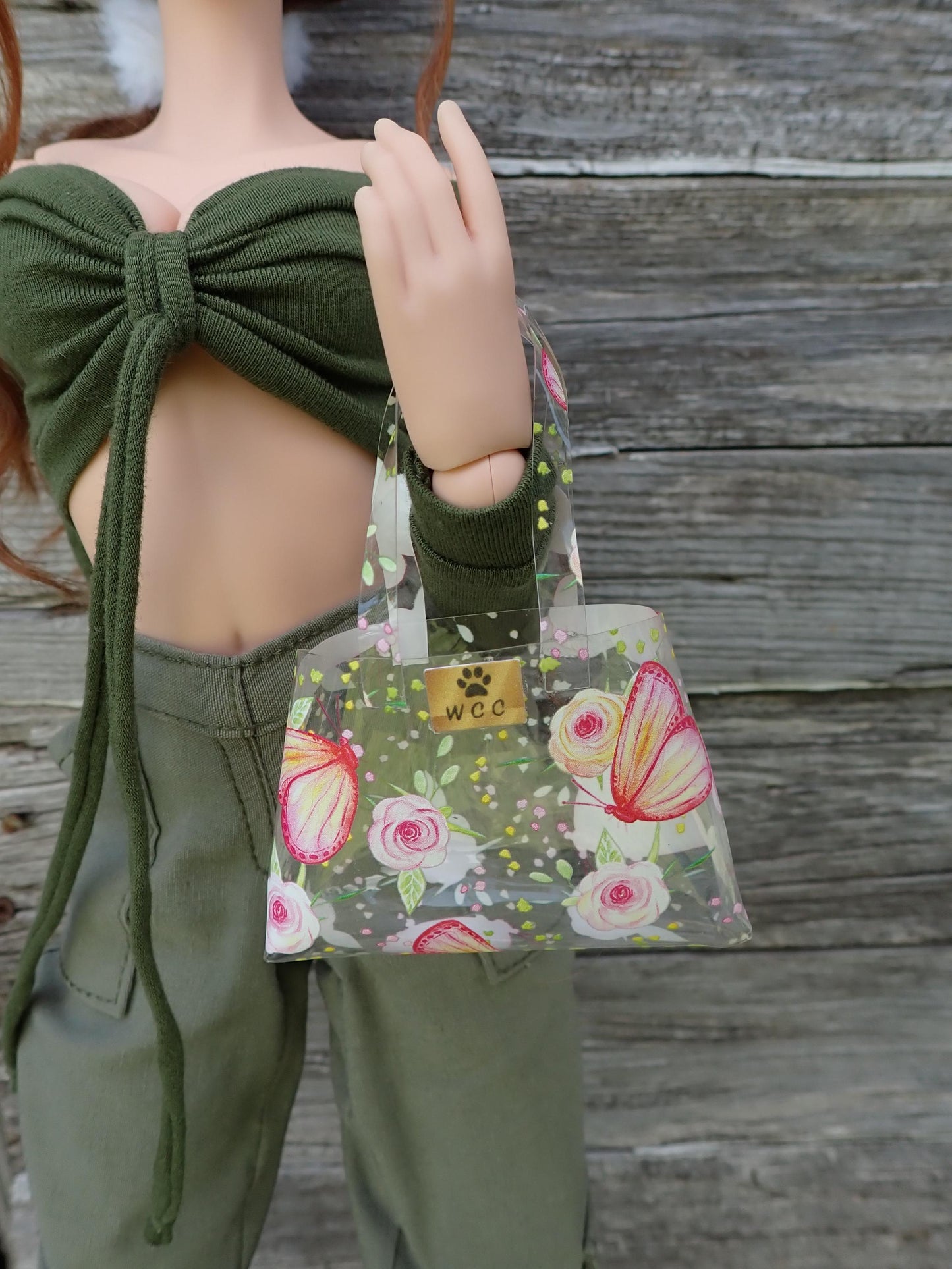 Smart doll clear butterfly flower print purse